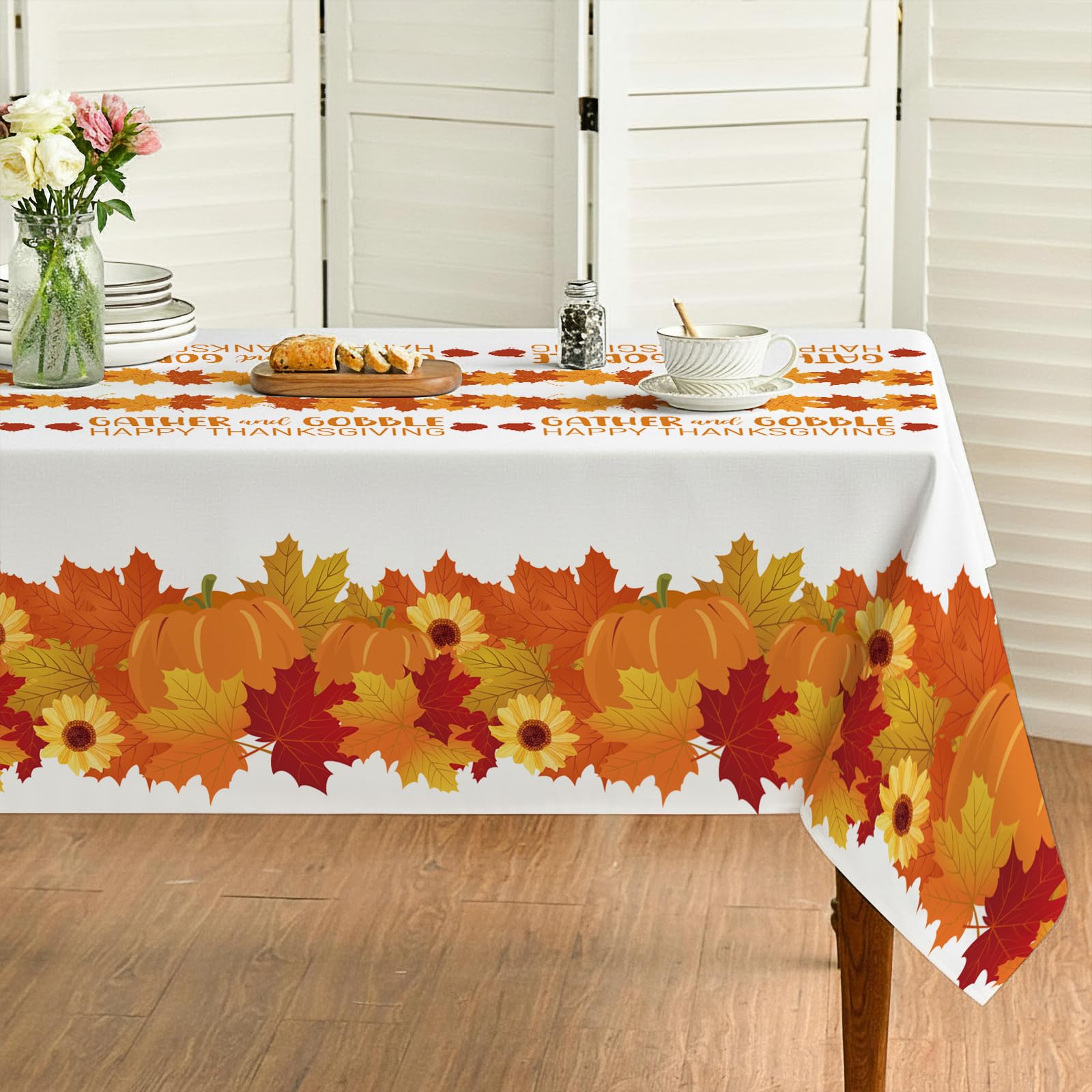ATFUNSHOP Thanksgiving Tablecloth 5 Pack 54 X 108 Plastic Fall Table Cover Party Supplies Pumpkins Turkey Disposable Table Cloth