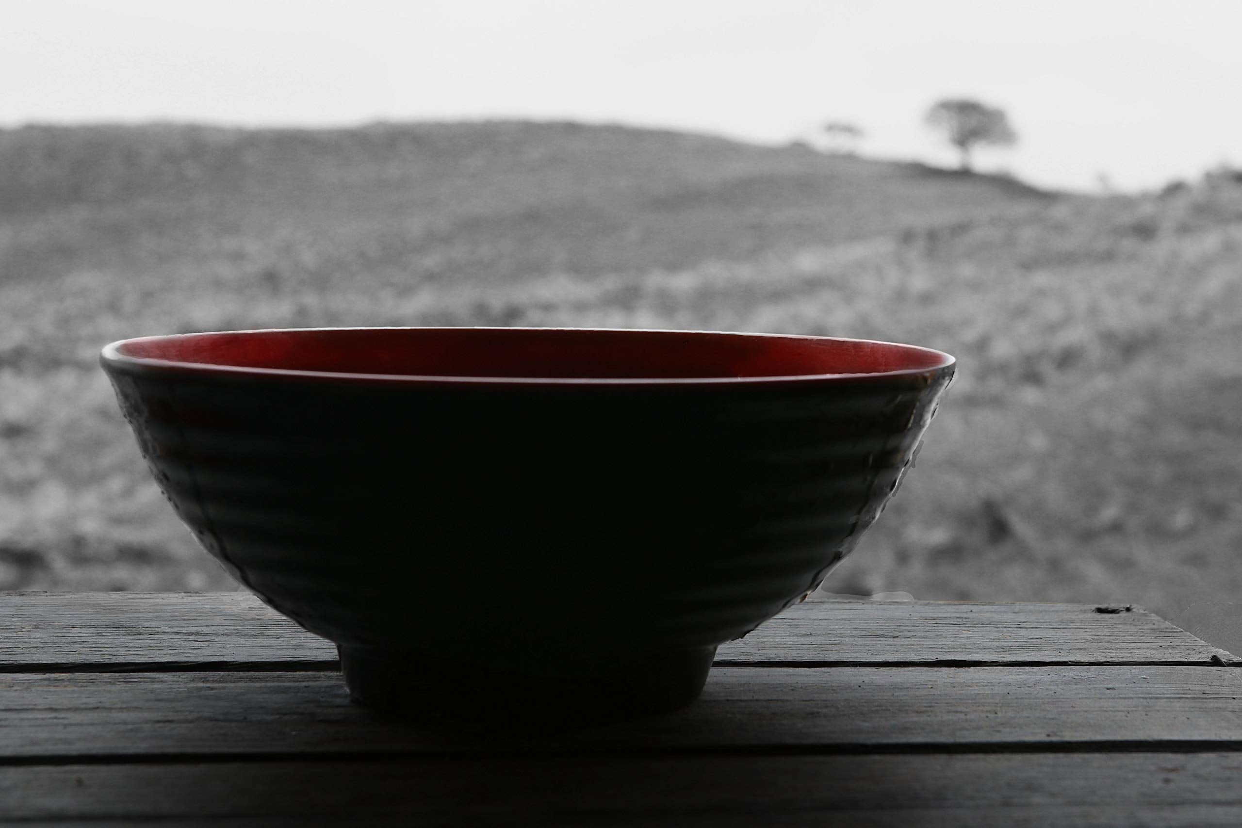 4 Ramen Bowls, 12 Pieces Pho Set. Red Black Asian Japanese Soup. Utensil: Spoons And Chopsticks Kit. Melamine. Large 37 Oz. Nood