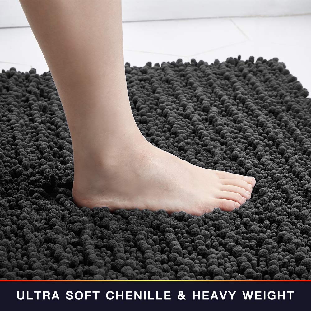 Walensee Large Bathroom Rug Non Slip Bath Mat (72X24 Inch Dark Grey) Water Absorbent Super Soft Shaggy Chenille Machine Washable