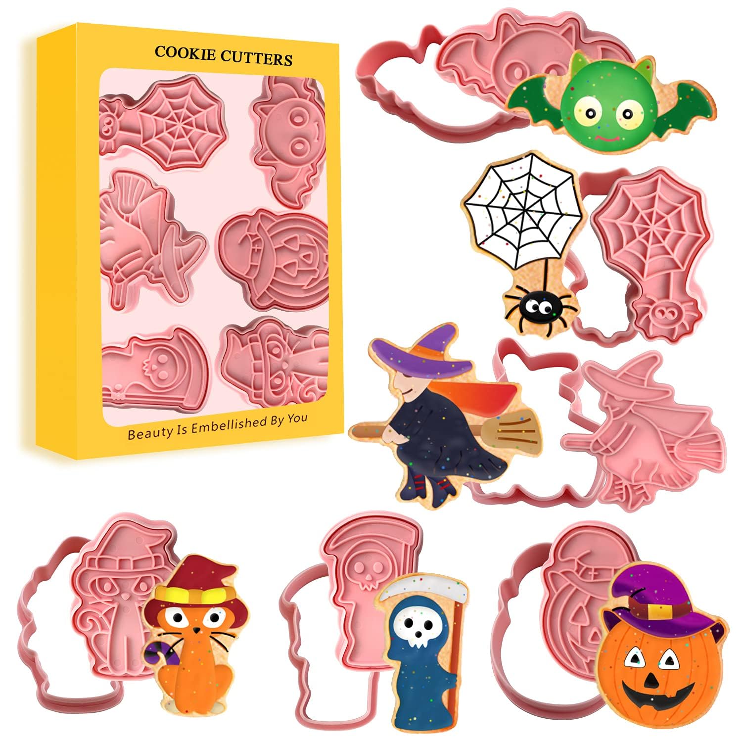 Leesgel 3D Halloween Cookie Cutters Shapes For Kids, Halloween Cookie Decorating Supplies, Mini Halloween Cookie Cutters Molds F