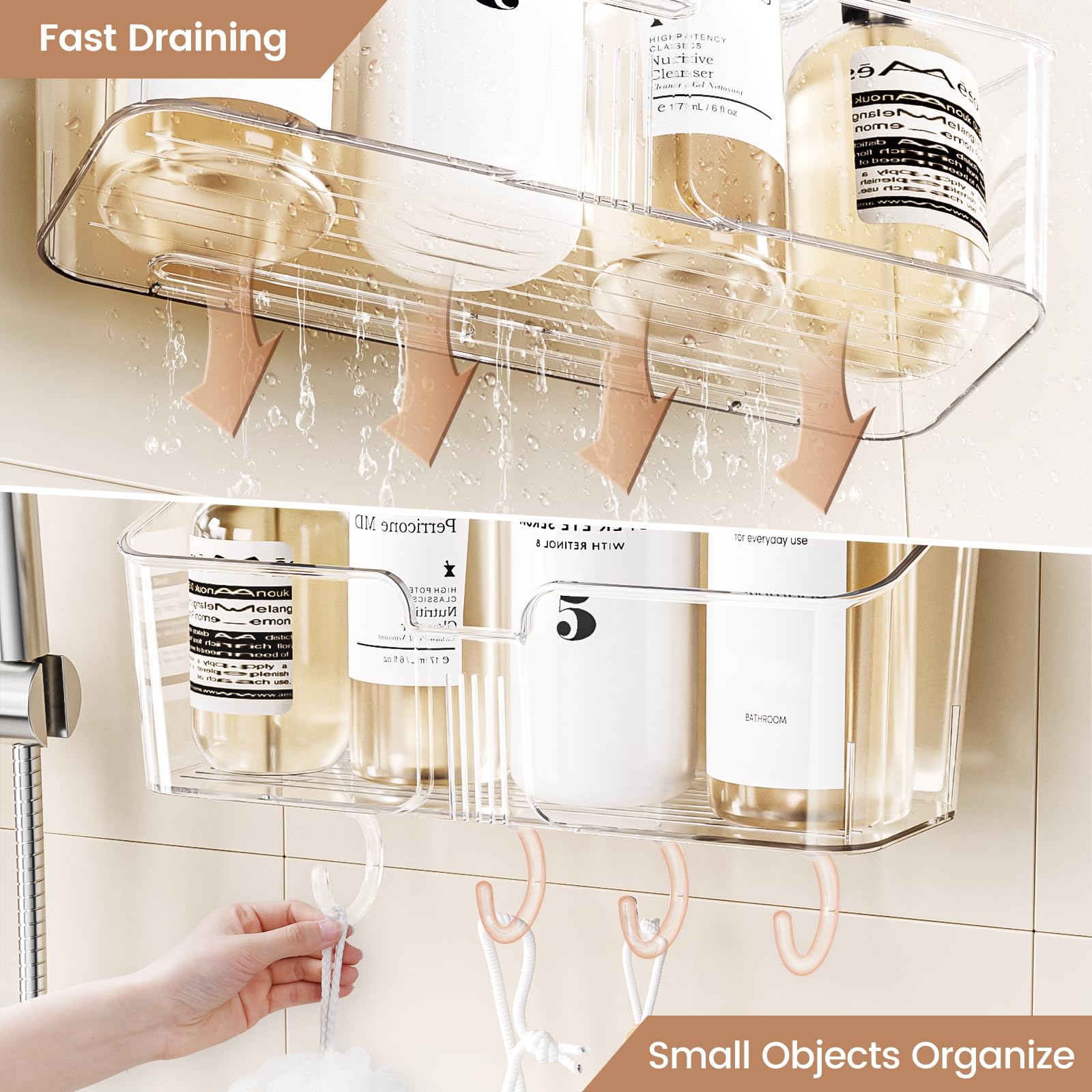 Shower Caddy Suction Cup 3 Packs Clear White - Shower Shelf+Soap Dish+Toothbrush Holder - 1 Second Installation No-Drilling Remo