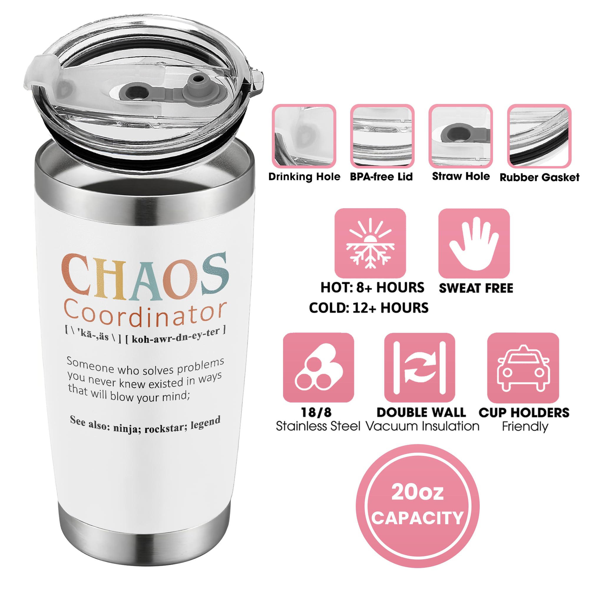 Gifts for Women - Unique Boss Lady Gifts for Women  Her  Mom  Coworker  Manager  Teacher  Boss - Chaos Coordinator Gifts - Birthday Gifts for Women - Thank You Gifts for Women Teacher - 20Oz Tumbler