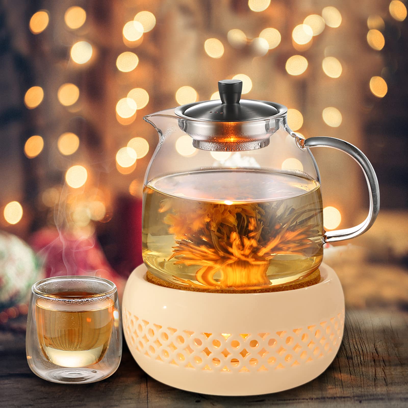 Keissco Teapot Warmer, Ceramic Teapot Heater With Cork Cushion Coffee Tea Warmer For Glass Teapot, Stainless Steel Teapot, Ceram