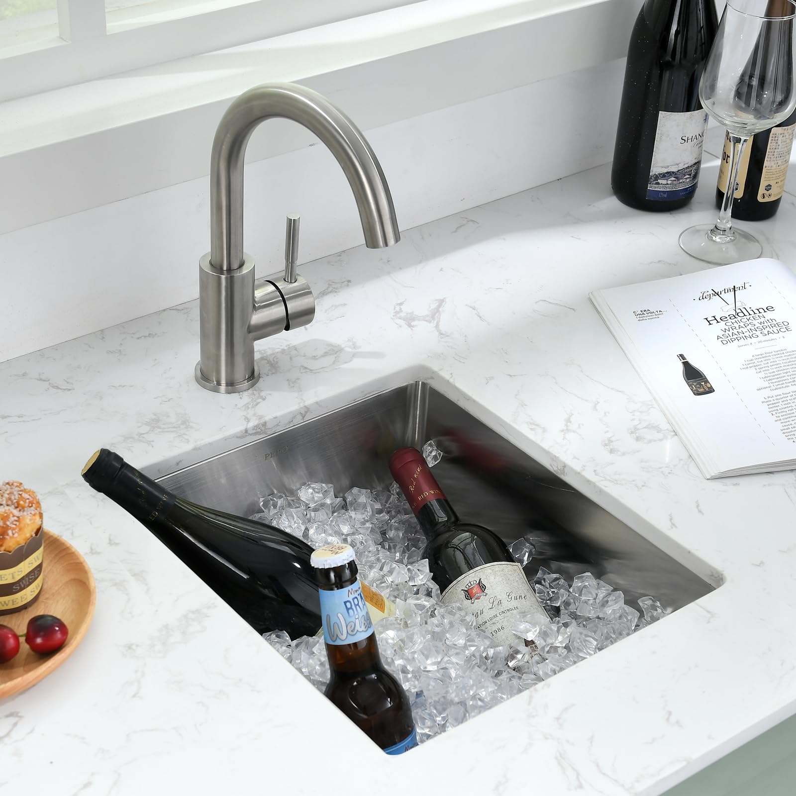 Bar Sink - Pepo 13 X 15 Inch Undermount Kitchen Sink, 16 Gauge Stainless Steel Single Bowl Small Kitchen Sinks, High-End Handmad