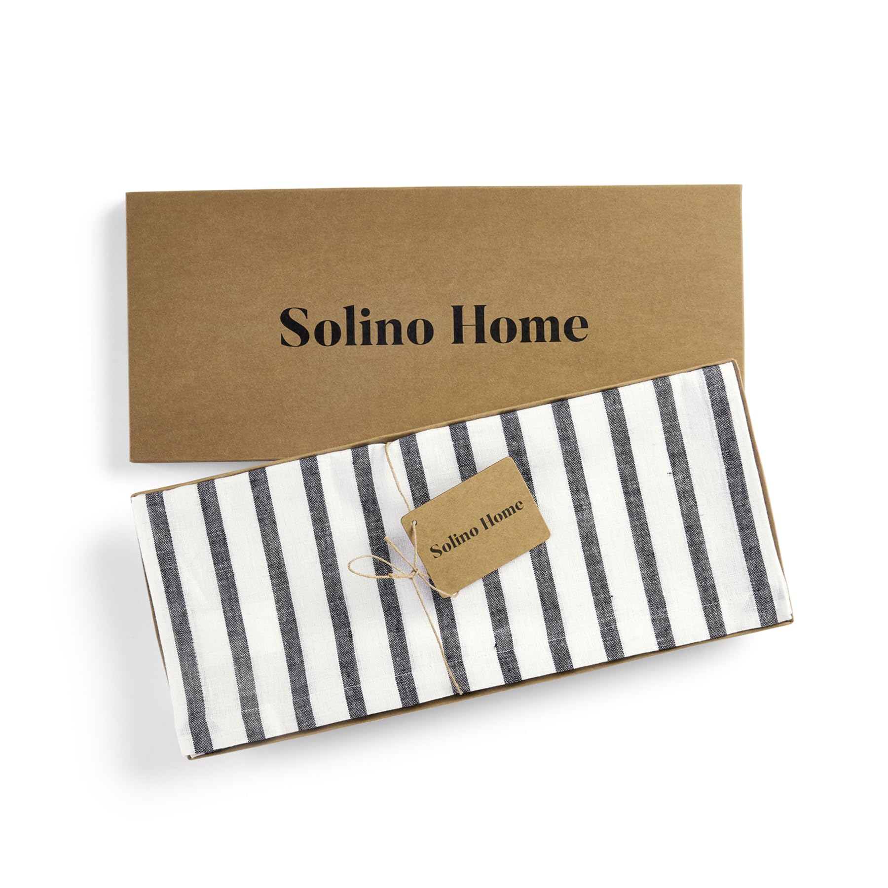 Solino Home Stripe Linen Table Runner 120 Inches Long - 100% Pure Linen Black And White Dining Table Runner 14 X 120 Inch Ideal