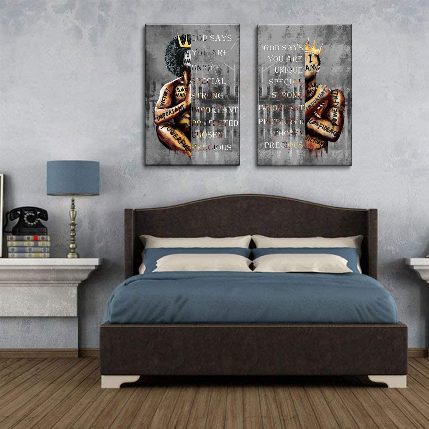 African American Wall Art Man Inspirational Quotes Black King Wall Decor Men Portrait Poster Print Picture Painting Artwork For