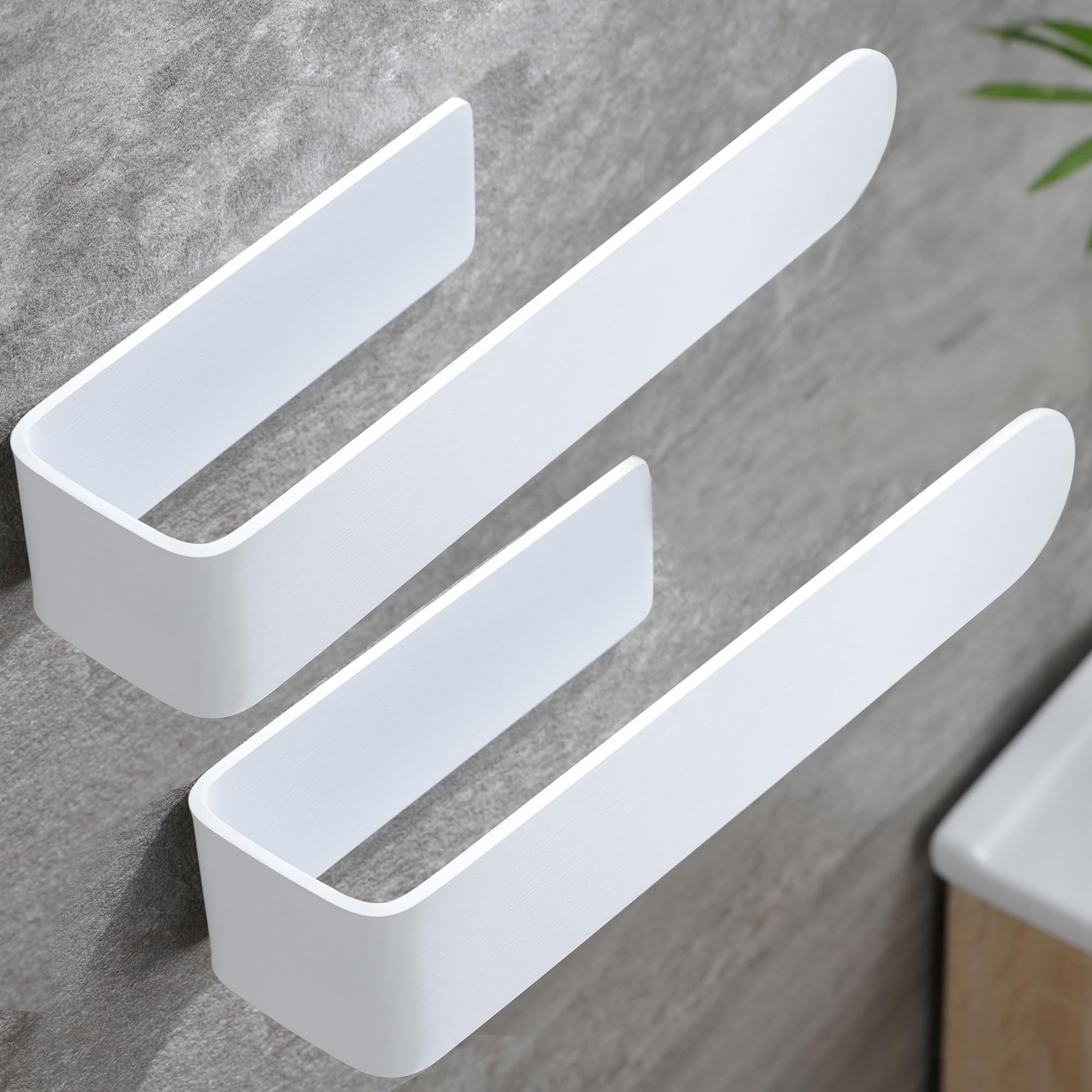 Taozun Adhesive Hand Towel Holder, 2-Pack White Towel Racks For Bathroom And Kitchen, Stainless Steel Hand Towel Bar/Towel Ring
