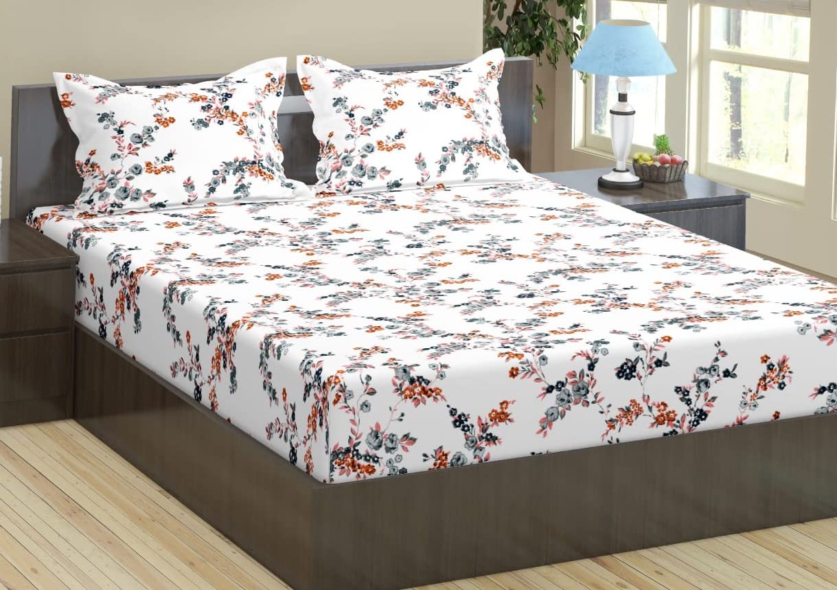 Trance Home Linen 180 Tc 100% Cotton 72X36 Single Bed Size Elastic Fitted Bedsheet|Printed Single Size Bed Elasticated Fitted Be