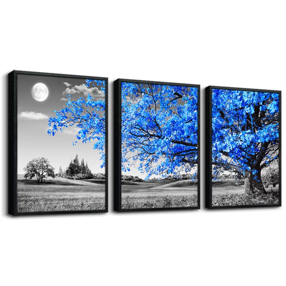 Black Framed Wall Art For Living Room Wall Decoration For Bedroom Black And White Wall Pictures Large Size Wall Decor Blue Tree