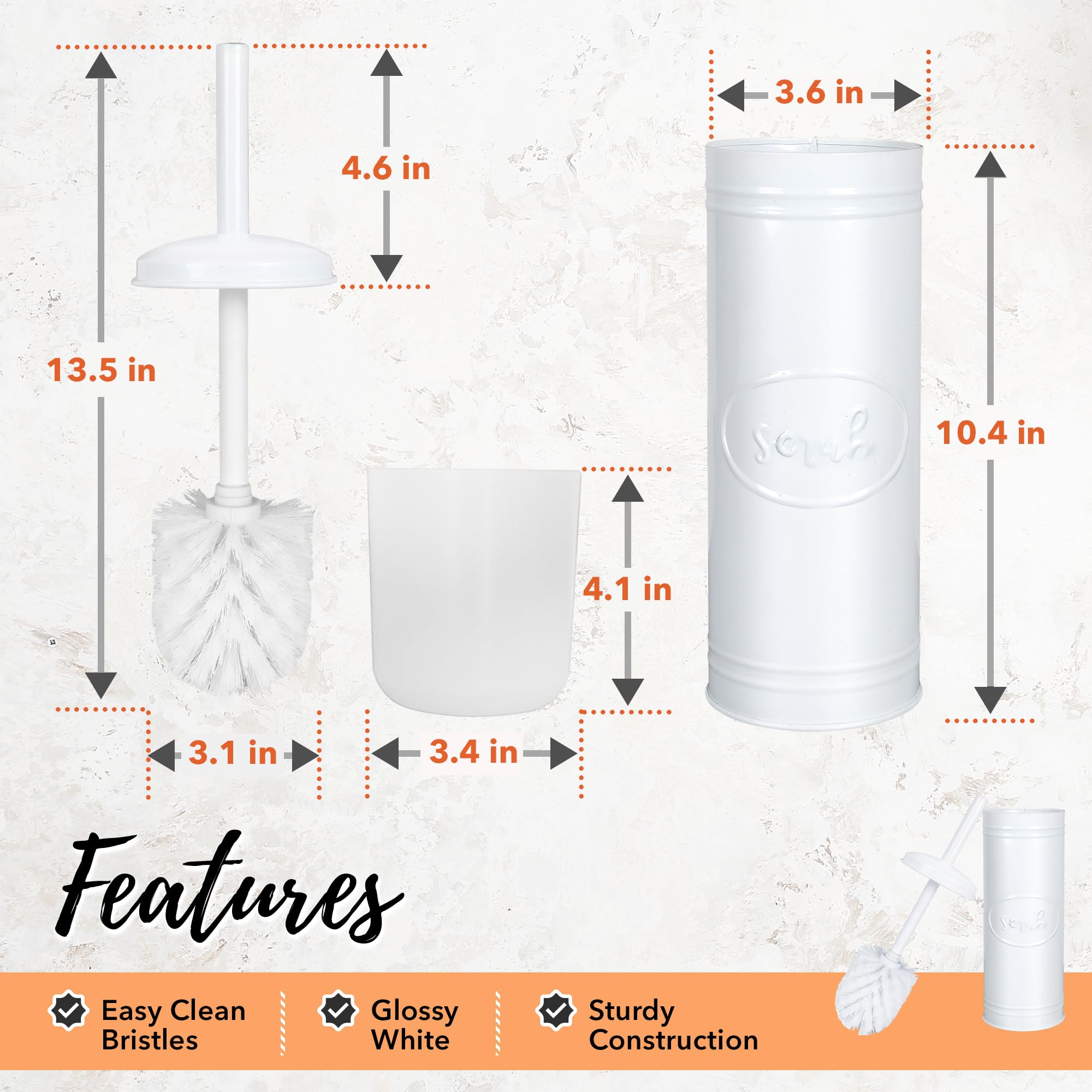 Autumn Alley Toilet Bowl Brush and Holder  Covered Bathroom Toilet Brush for Modern Farmhouse Bathroom Decor  Satanding Rustic Toilet Bowl Brush with Holder  Bathroom Decor Sets  Galvanized  White