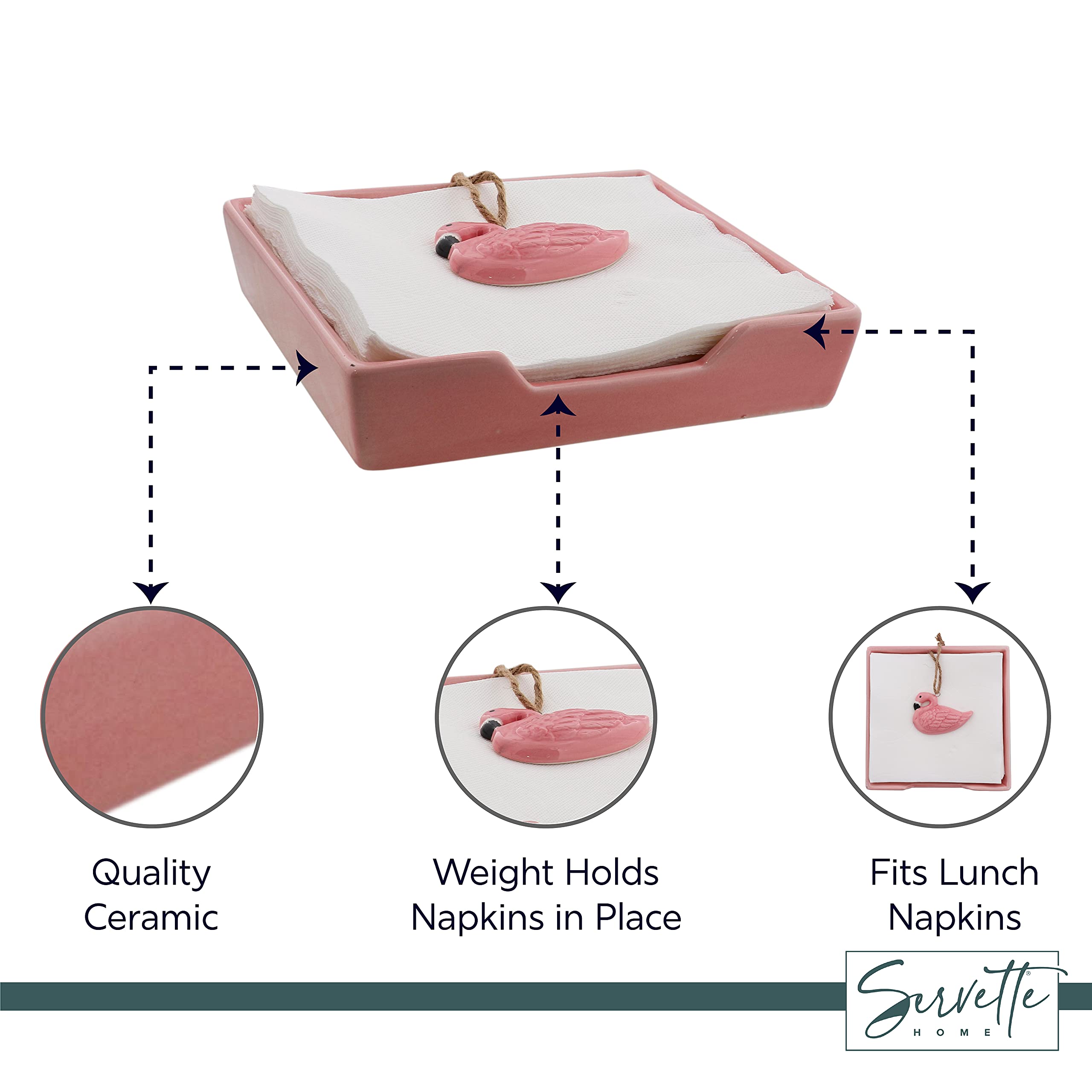 Pink Lunch Napkin Holder With Flamingo Weight