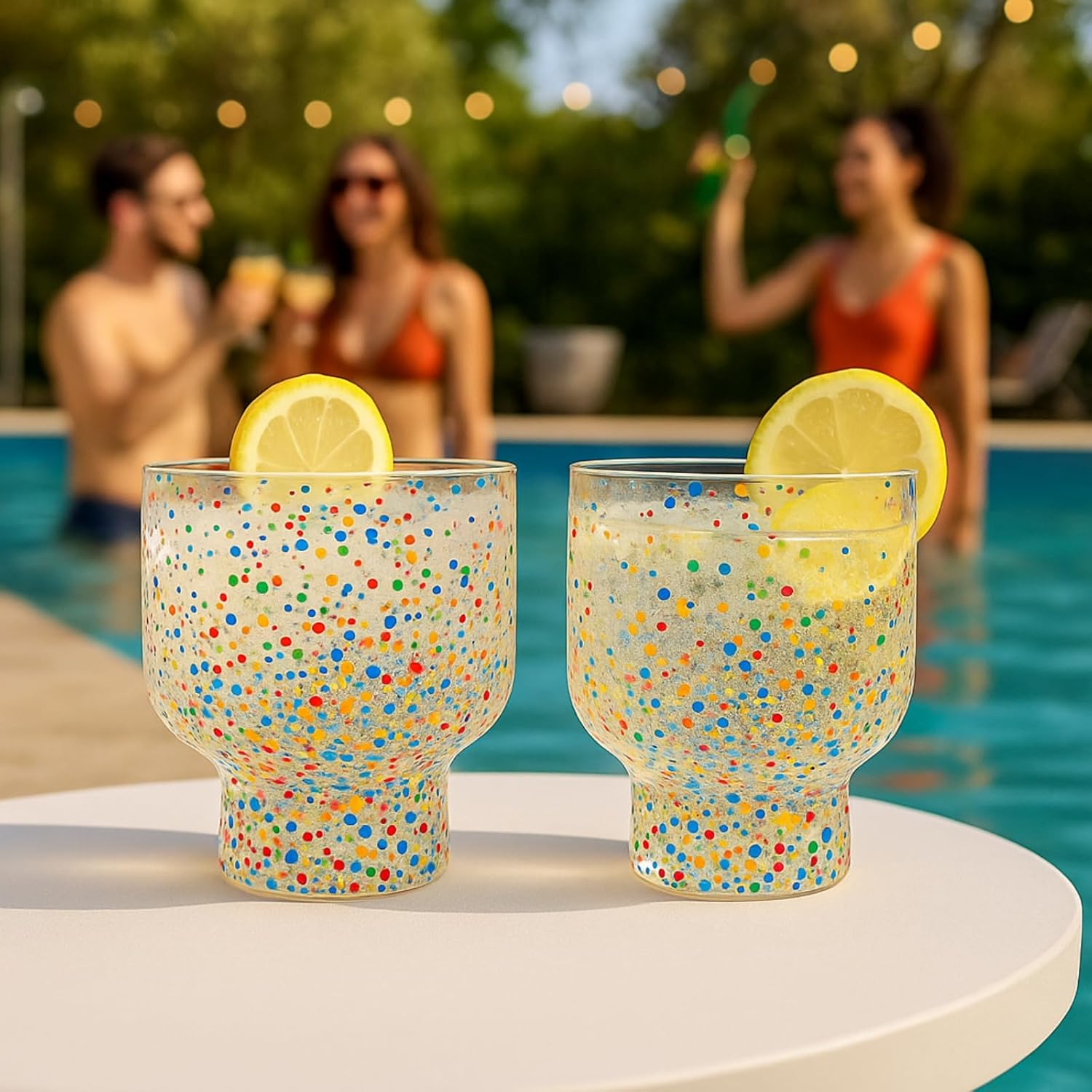 Khen Confetti Stemless Tumblers Set Colorful Drinkware - 12oz Clear