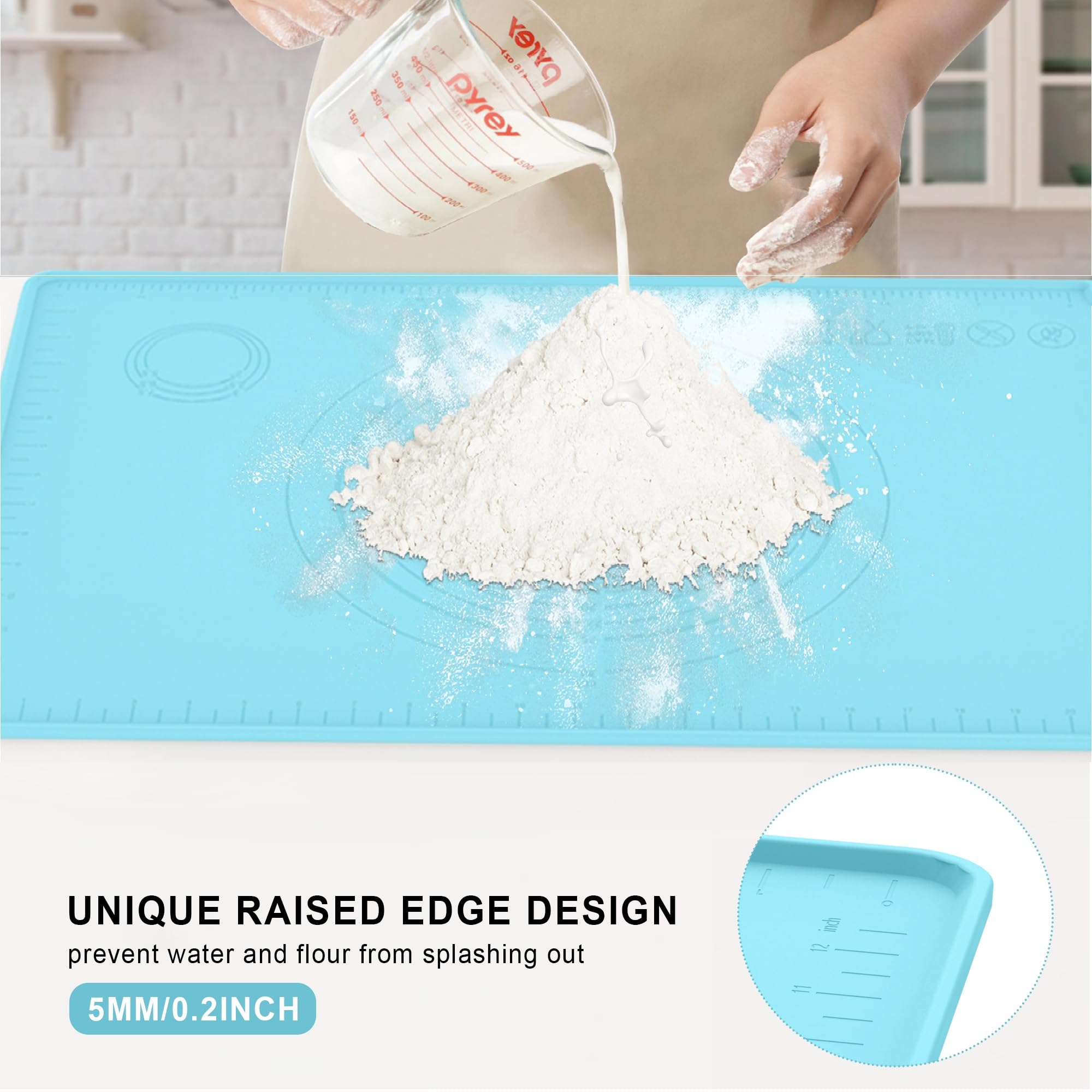 Silicone Baking Mat, Pastry Mat With Measurements, Silicone Mat For Rolling Dough, Non-Stick Baking Sheet, Dough Rolling Mat For