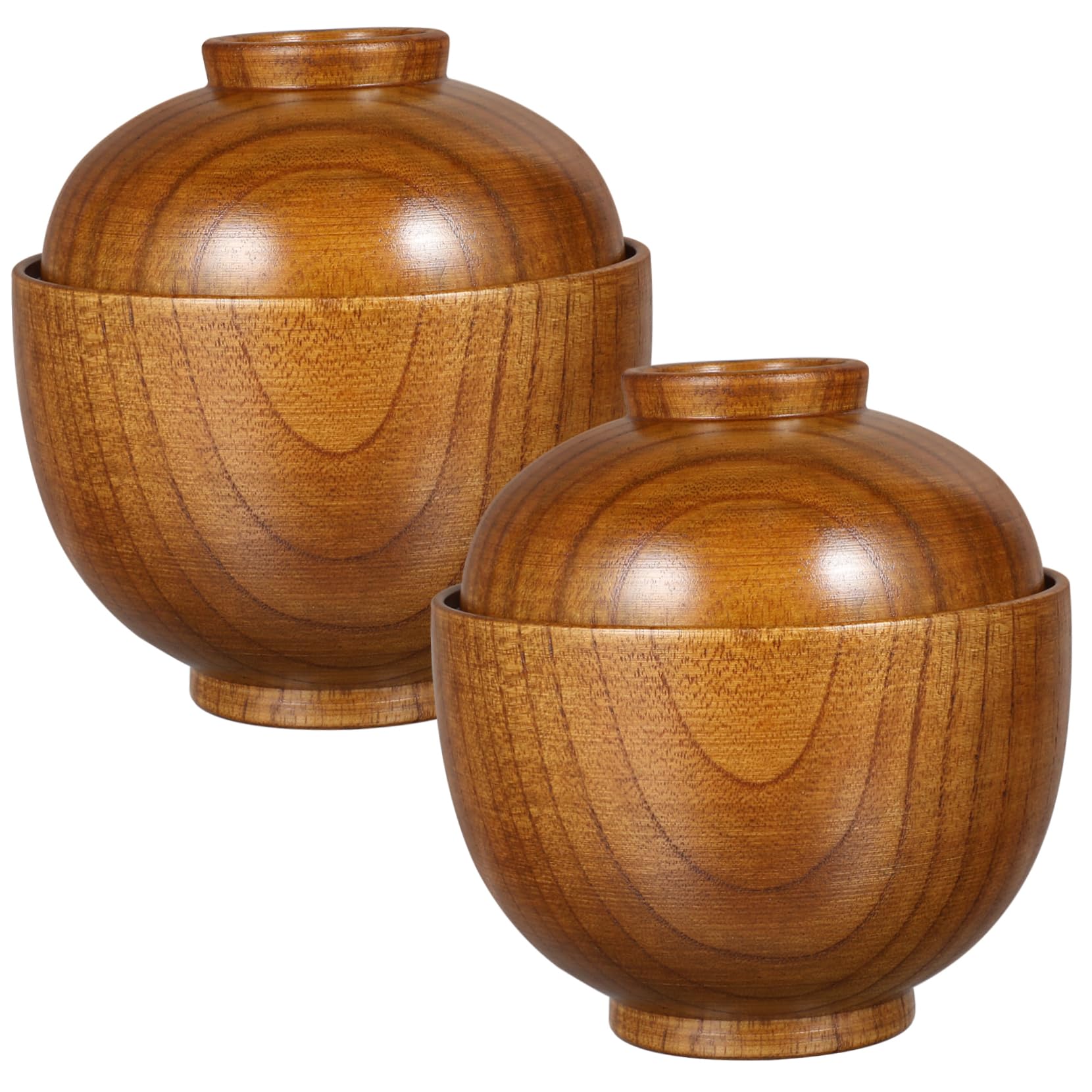 Luxshiny 2Pcs Miso Soup Bowls with Lid Wooden Soup Bowls Japanese Style for Rice Salad Miso Food Serving for Home Kitchen Restau