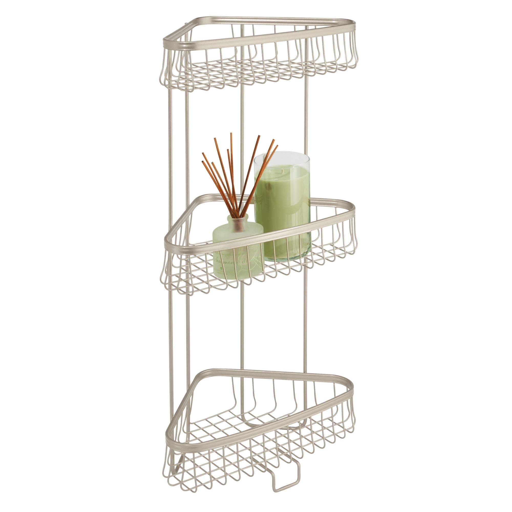 Idesign York Metal Wire Corner Standing Shower Caddy 3-Tier Bath Shelf Baskets For Towels, Soap, Shampoo, Lotion, Accessories, S