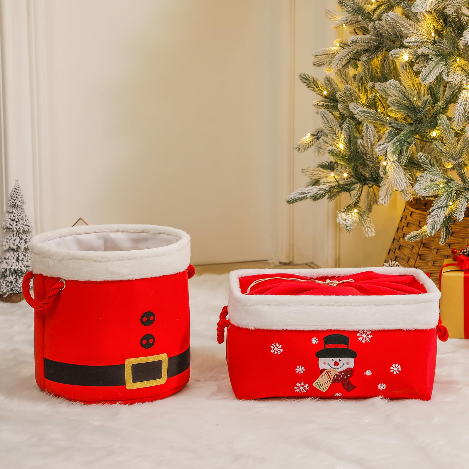 Christmas Gifts Baskets Empty Christmas Ornament Box Xmas Storage Baskets Canvas Toys Organizer Bin for Holiday, Snowman Raffle