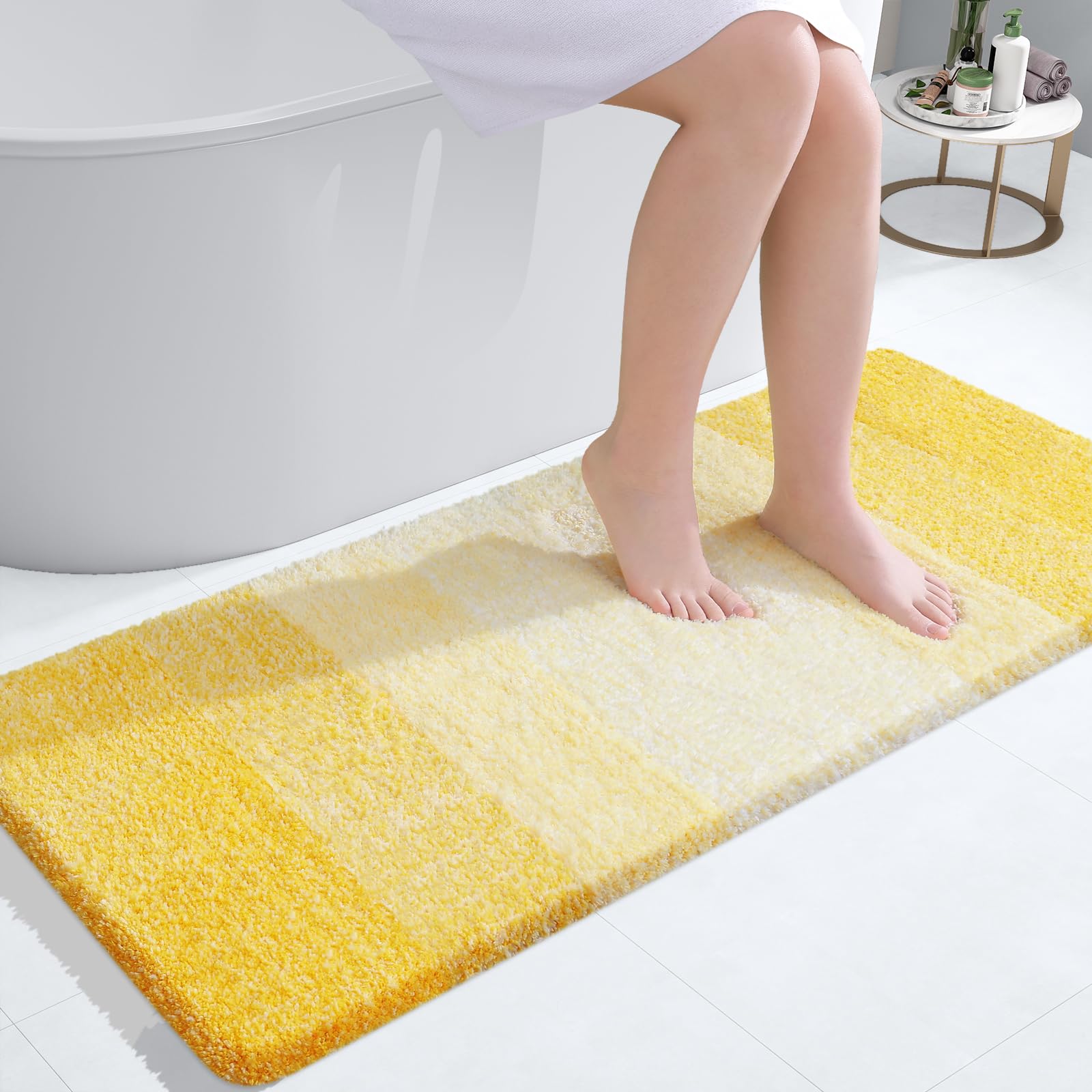 OLANLY Luxury Bathroom Rug Mat 47x24  Extra Soft and Absorbent Microfiber Bath Rugs  Non-Slip Plush Shaggy Bath Carpet Runner  Machine Wash Dry  Bath Mats for Bathroom Floor  Tub and Shower  Yellow