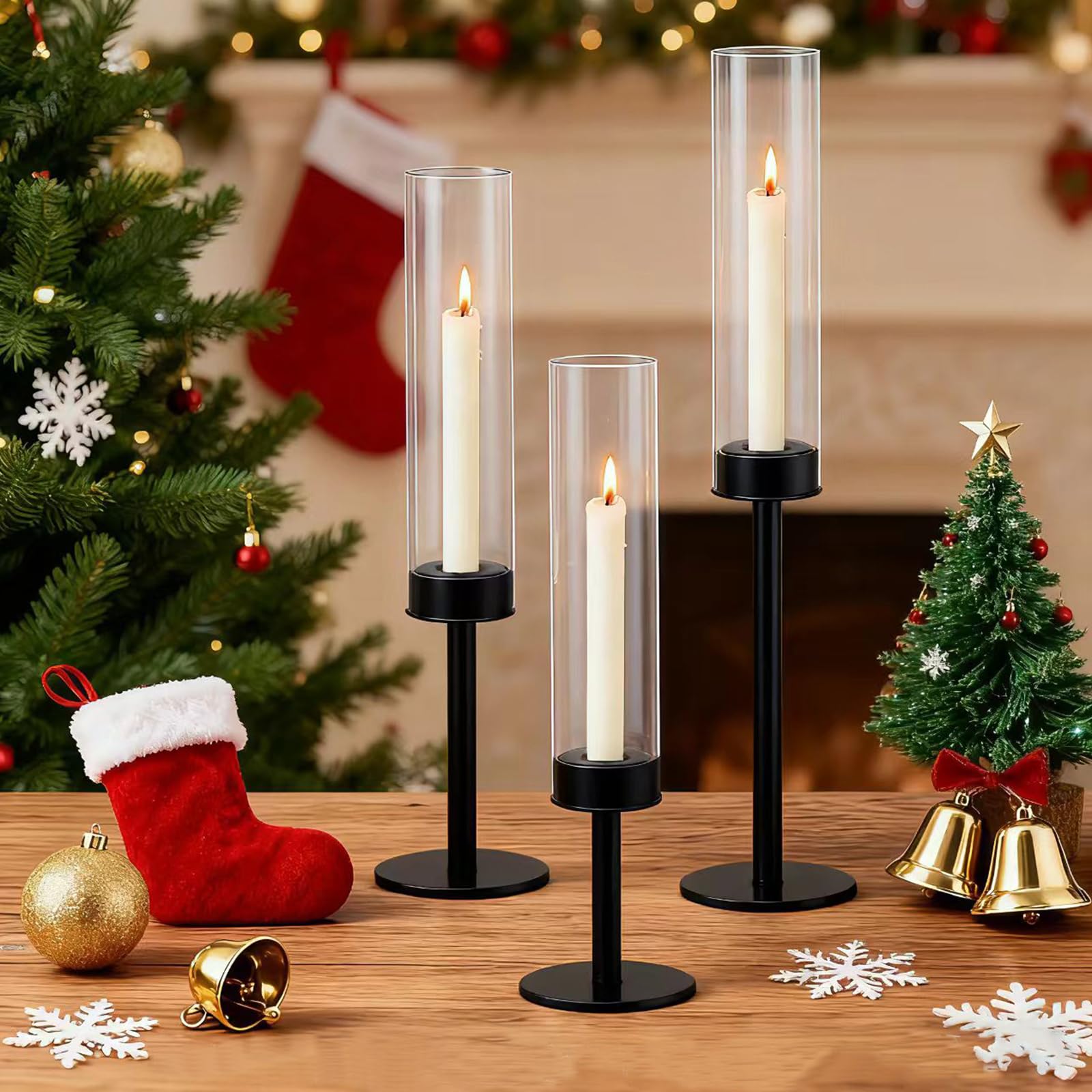 6 Black Candle Holders Set - Modern Candlestick Holders for Dining Room Decor, Candle Stick Holder Set for Weddings, Centerpiece