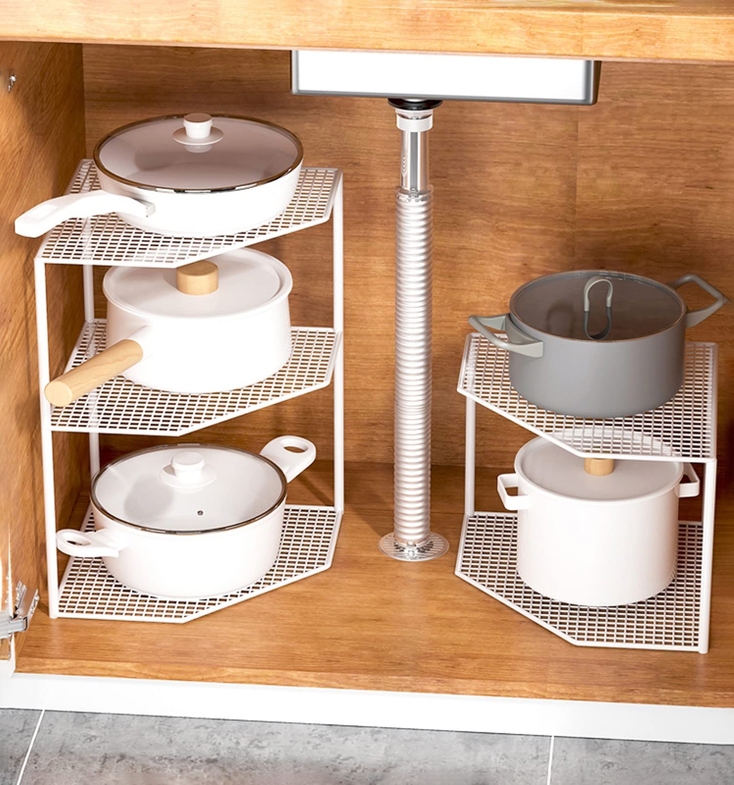 Wolpin (1 Pc 3Tier Storage Shelf Kitchen Cabinet Stand Rack Organizer Metal Universal Pot Pan Holder For Kitchen Platform/Cabin