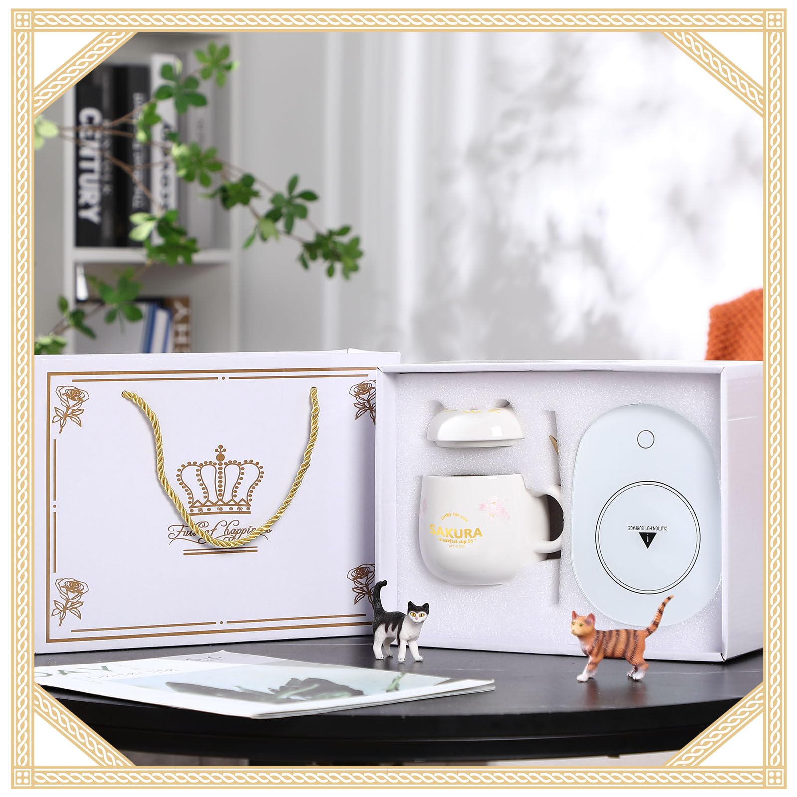 Coffee Cup Warmer Coffee Warmer With Mug For Women Electric Coffee Mug Heater Temperature Control Ceramic Cute Cat Smart Coffee