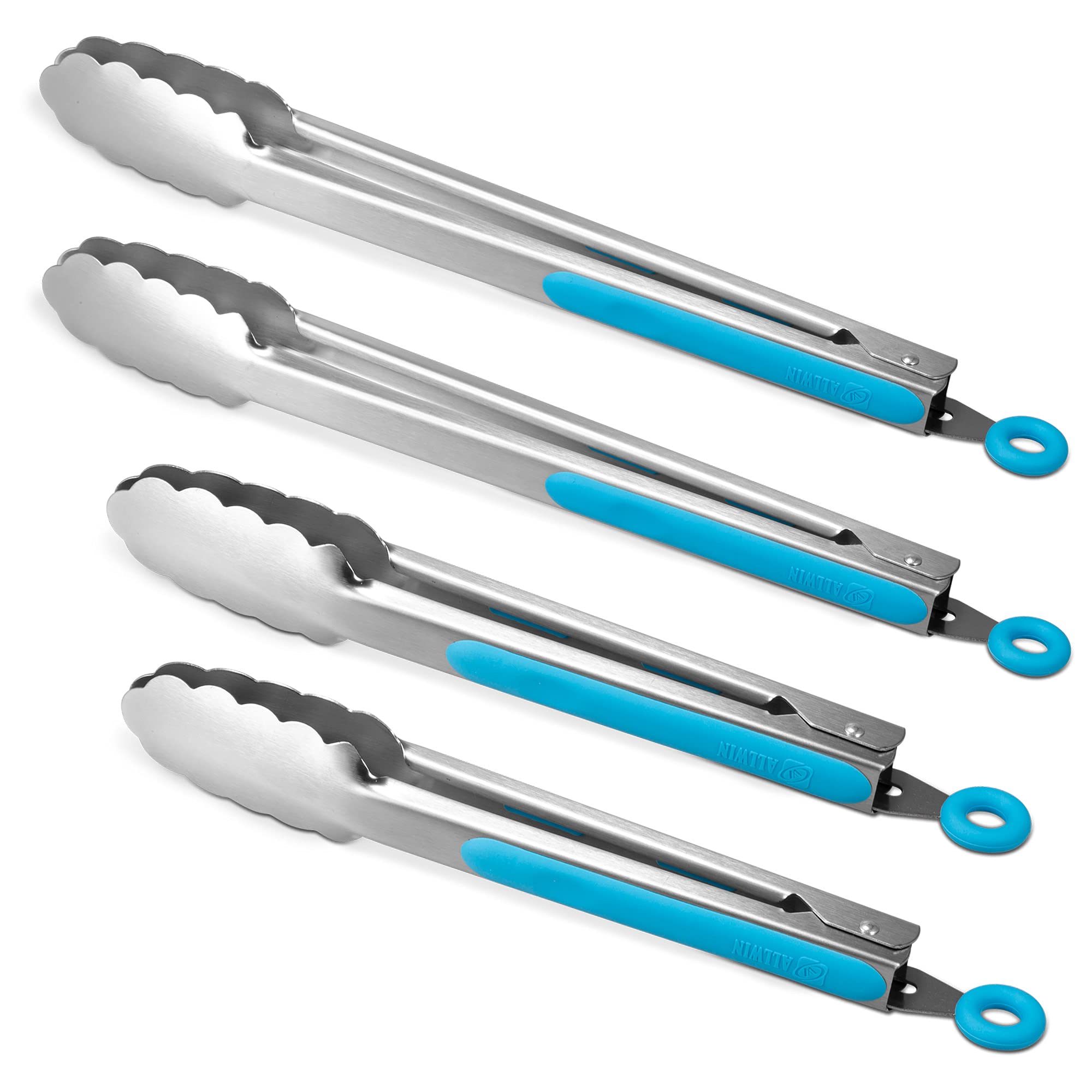304 Stainless Steel Kitchen Cooking Tongs,9 '' And 12 '' Set Of 4 Sturdy Grilling Barbeque Brushed Locking Food Tongs With Ergon