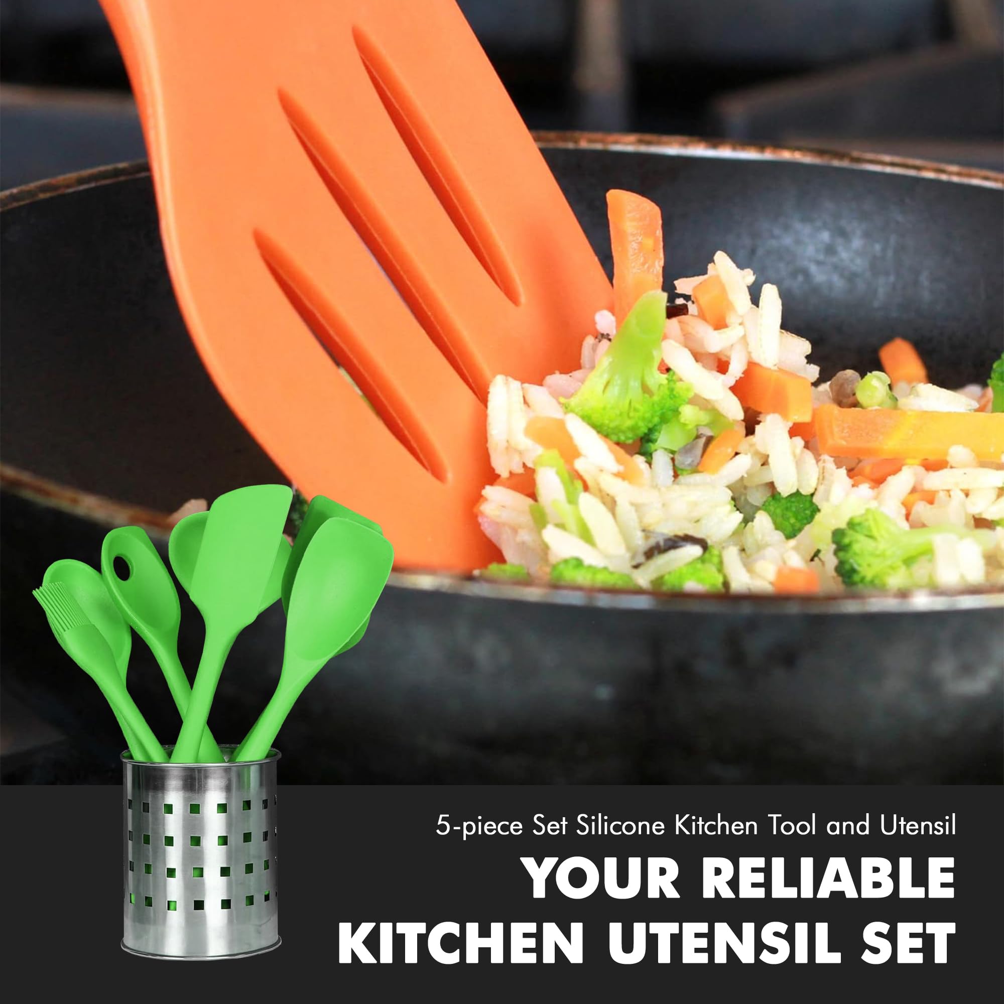 Chef Craft Premium Silicone Kitchen Tool And Utensil Set, 5 Piece, Green