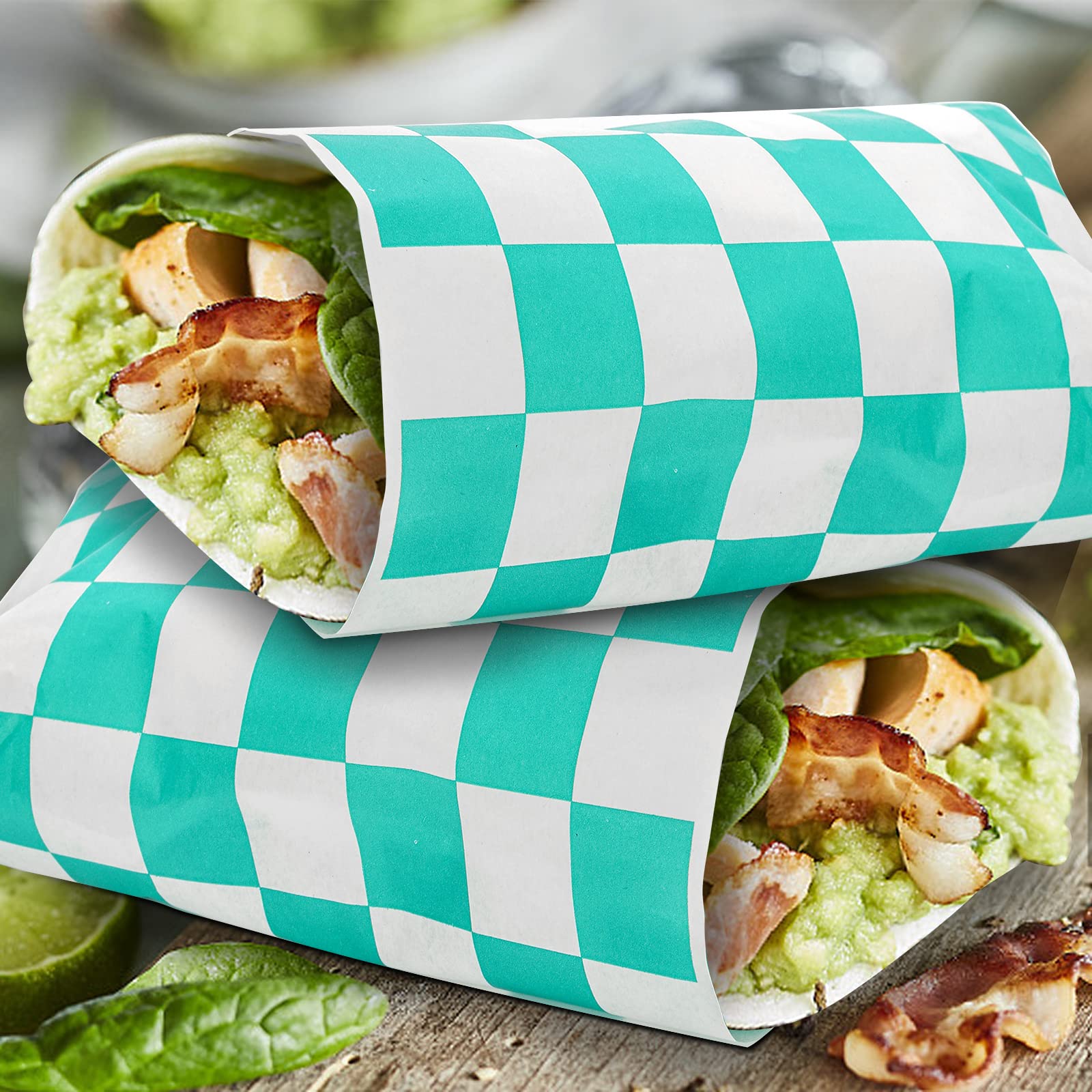 Fasmov 1000 Sheets 12 X 12 Inches Sandwich Paper Deli Basket Liner Wrap Food Basket Liners Wrapping Checkered Sheets, Green & Wh