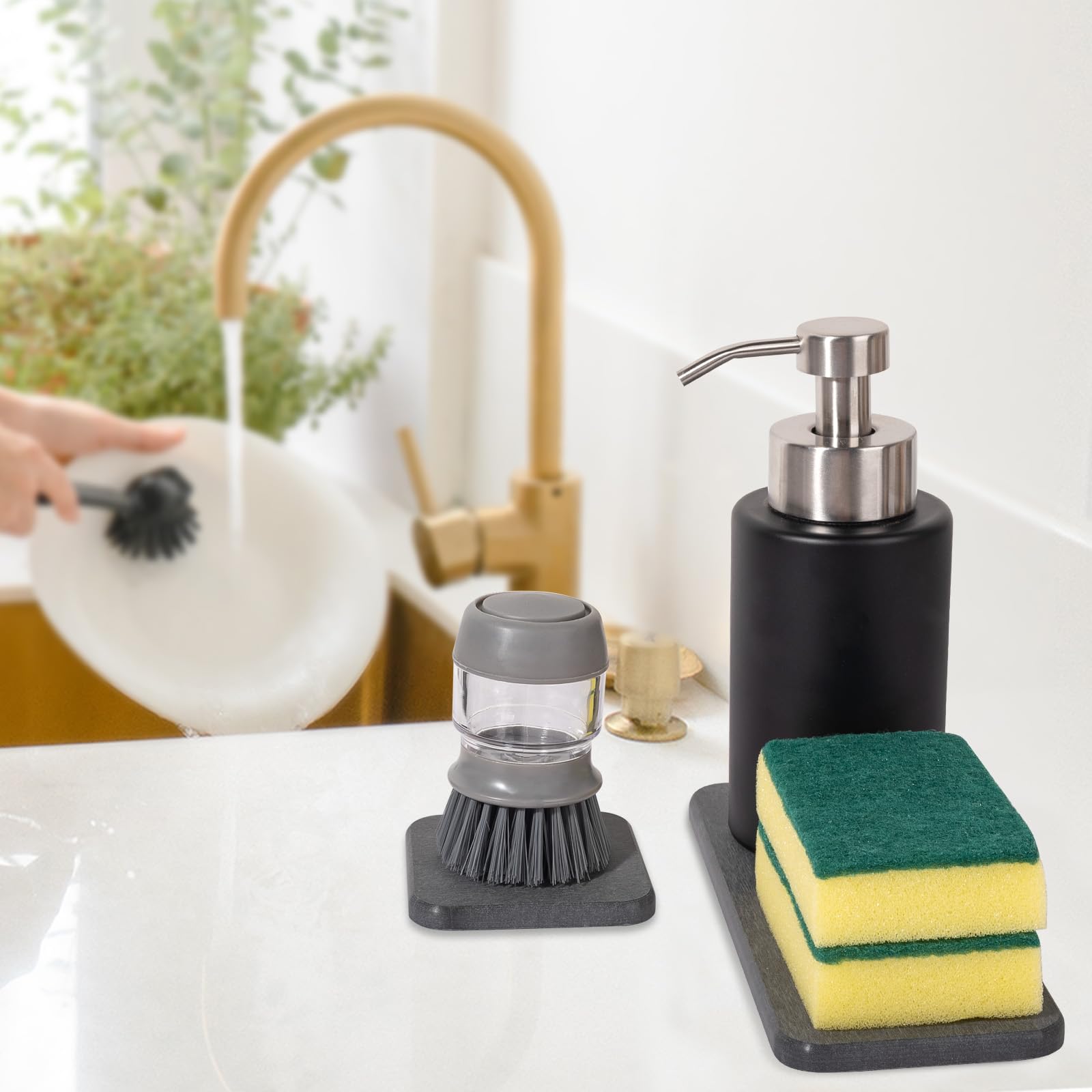 2Pcs Water Absorbing Stone Tray For Sink, Diatomite Bathroom Tray Quick Dry Dish Soap Holder Kitchen Sink Organizer For Modern H