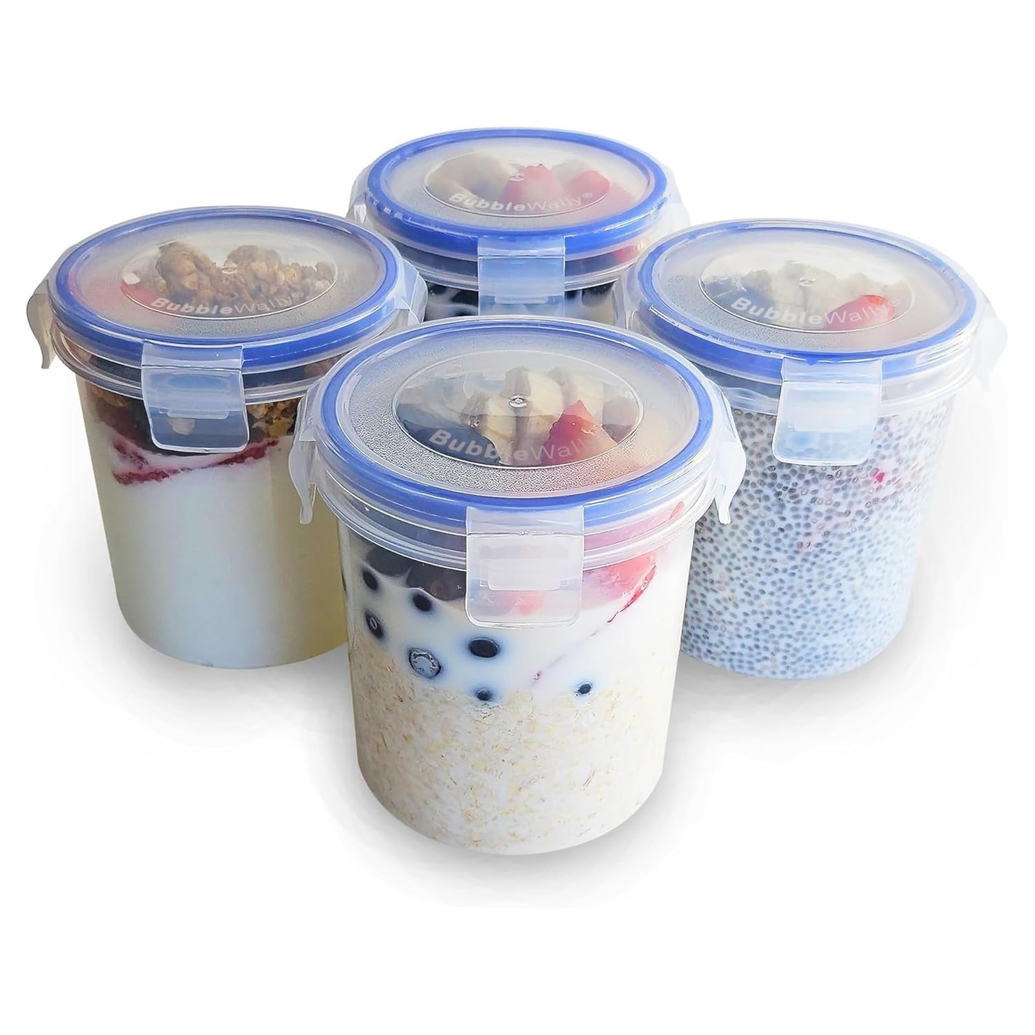 Overnight Oats Container with Lids (4-Piece set) - 16 oz Plastic Containers with Lids - Oatmeal Container to go | Portable Cerea