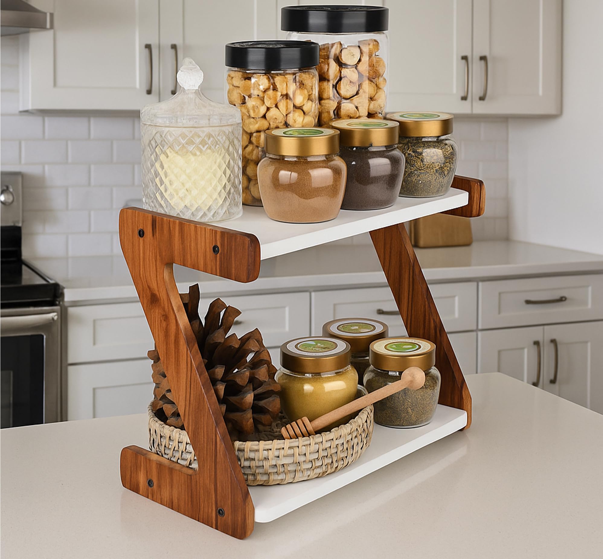 Oxmic Steel Kitchen Rack, Stand, Organizer & Space Saver, 2Tier Trolley Basket For Boxes Utensils Dishes Plates For Home (Floor