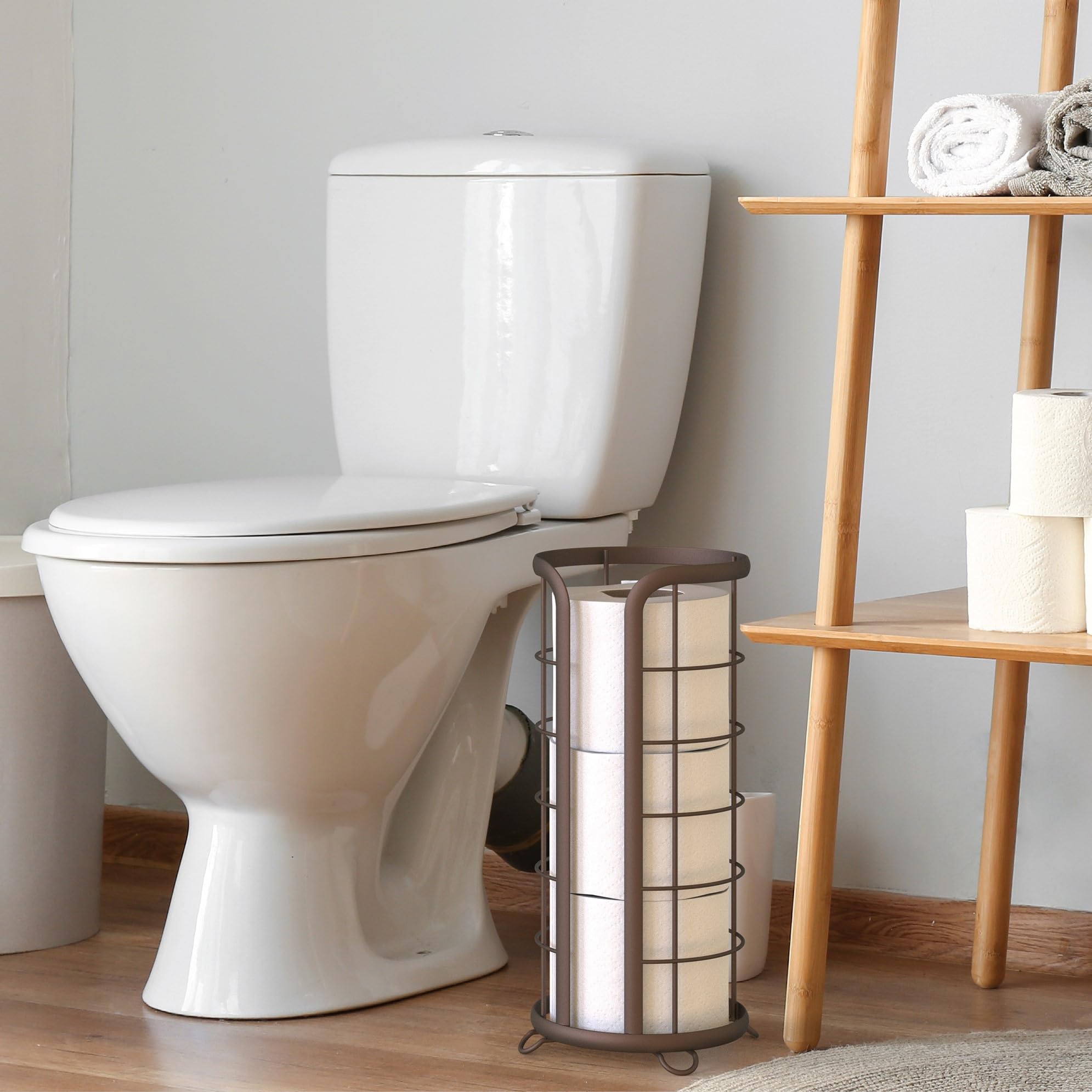 Brookstone, Bronze Toilet Paper Holder, Freestanding Bathroom Tissue Organizer, Minimalistic Storage Solution, Modern & Stylish