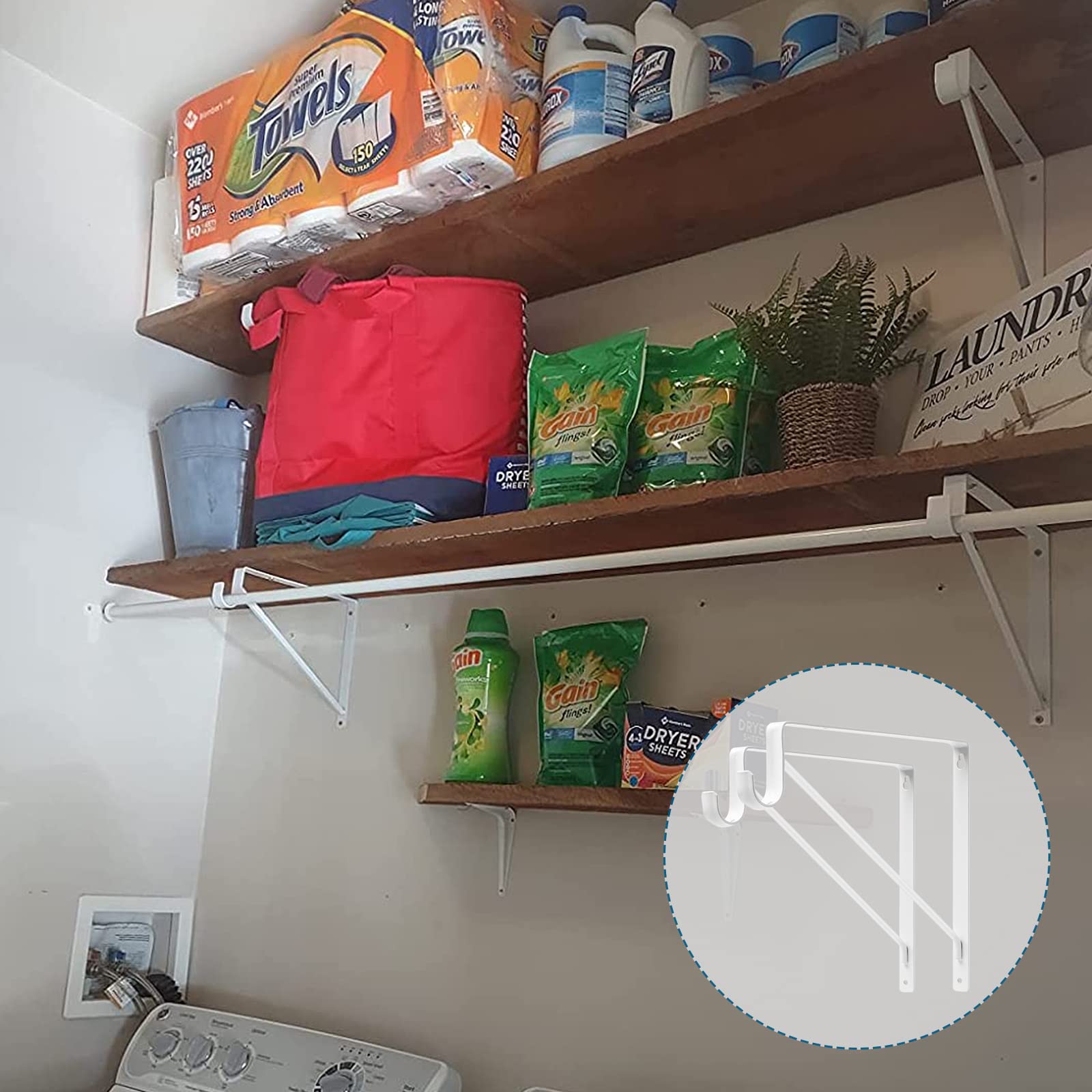 4Pcs Heavy Duty Wall Closet Rod Brackets 11 X 11 Inch, 1-3/8Inch Diameter Shelf And Rod Bracket Holder For Home And Closet Decor