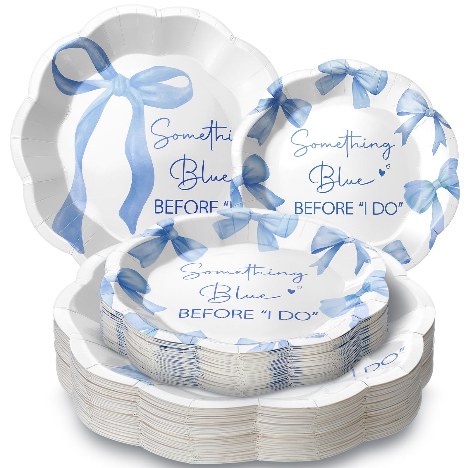 Roshtia 100 Pcs Something Blue Before I Do Paper Plates Blue Bowknot Wedding Bow Decorations 7 Inch 9 Inch Disposable Dinner Pla