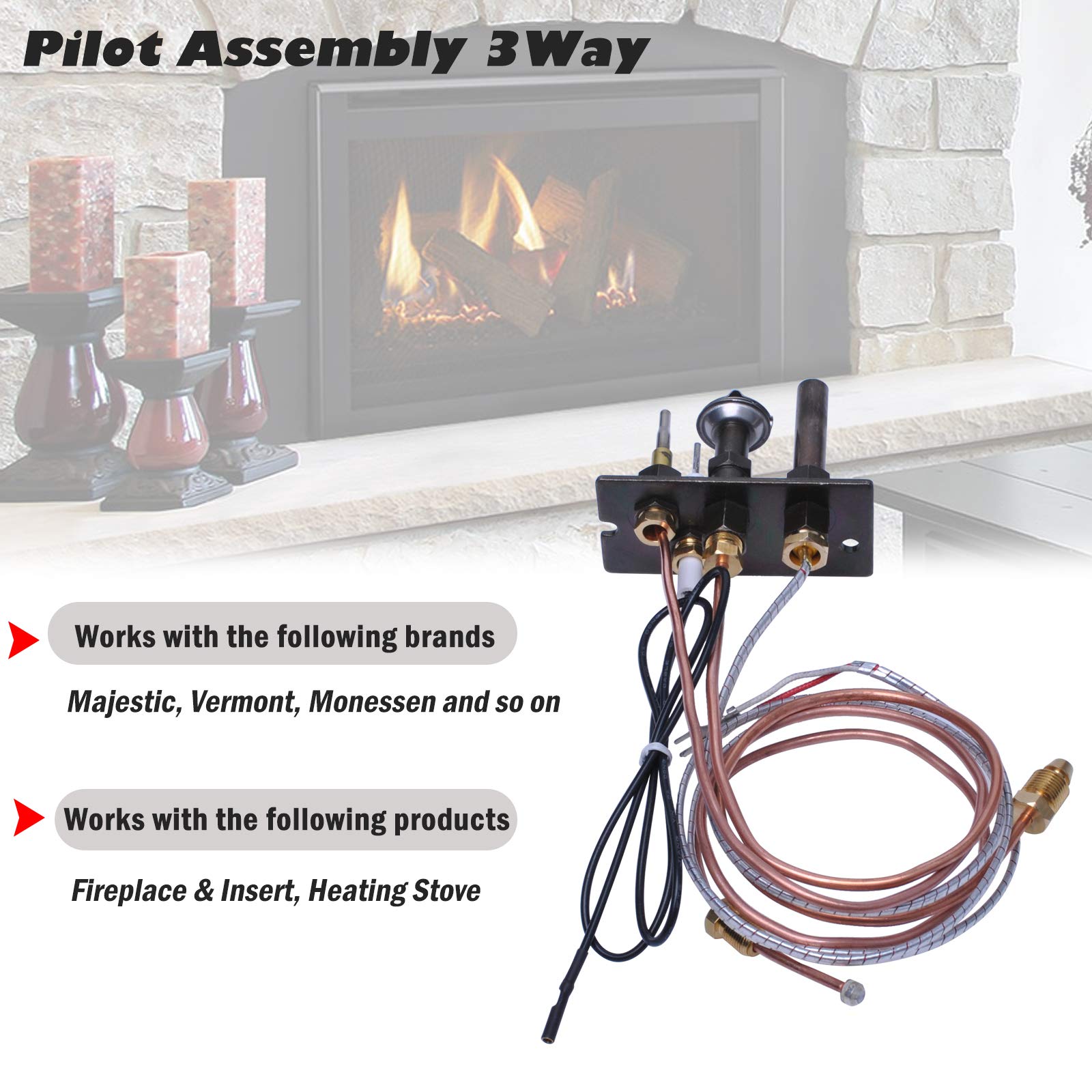 10002264 Propane Natural Gas (Ng) Sit Pilot Assembly 3 Way Compatible With Hht, Majestic, Monessen, Temco, Vermont Castings Gas