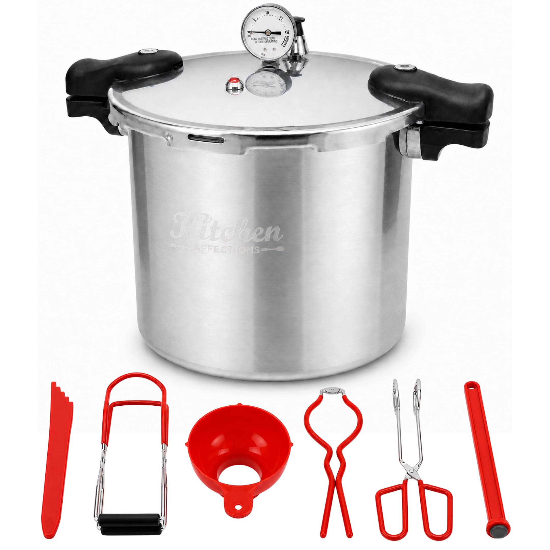 Kitchen Affections 24 Quart Pressure Canner Kit with Gauge, 10 & 15 PSI Weights, 2 Racks & 6 Canning Tools, Aluminum Canner for 