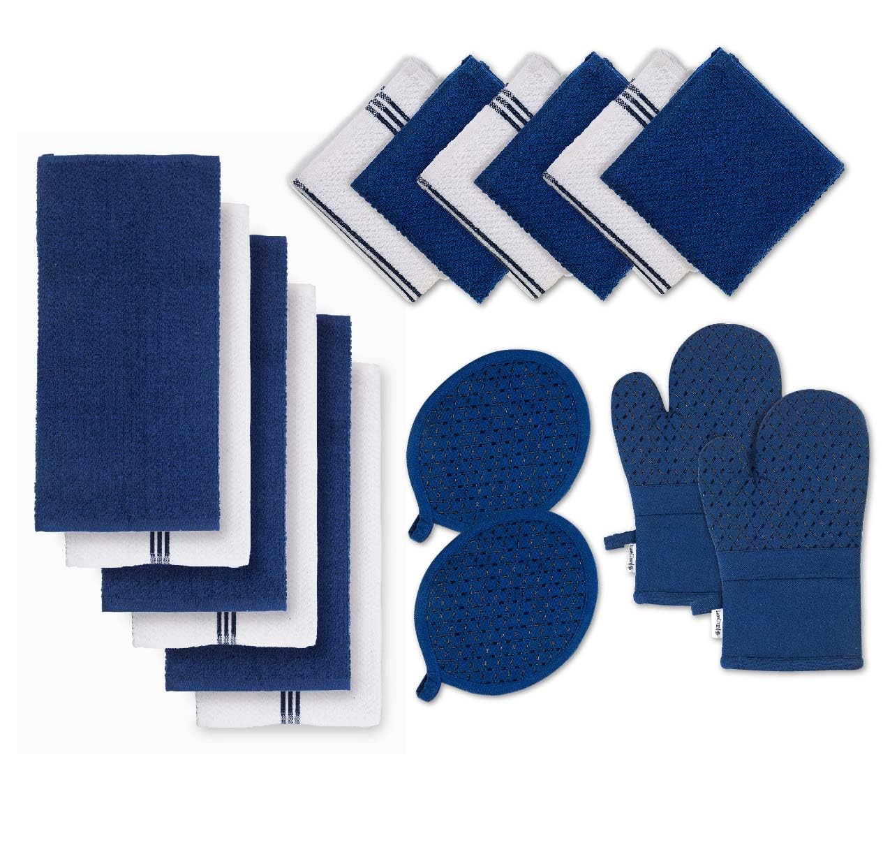 LANE LINEN Tea Towels - 16 Pc Set with Silicone Oven Mitts and Pot Holders, Cotton Kitchen Towels, Absorbent Dish and Hand Towel