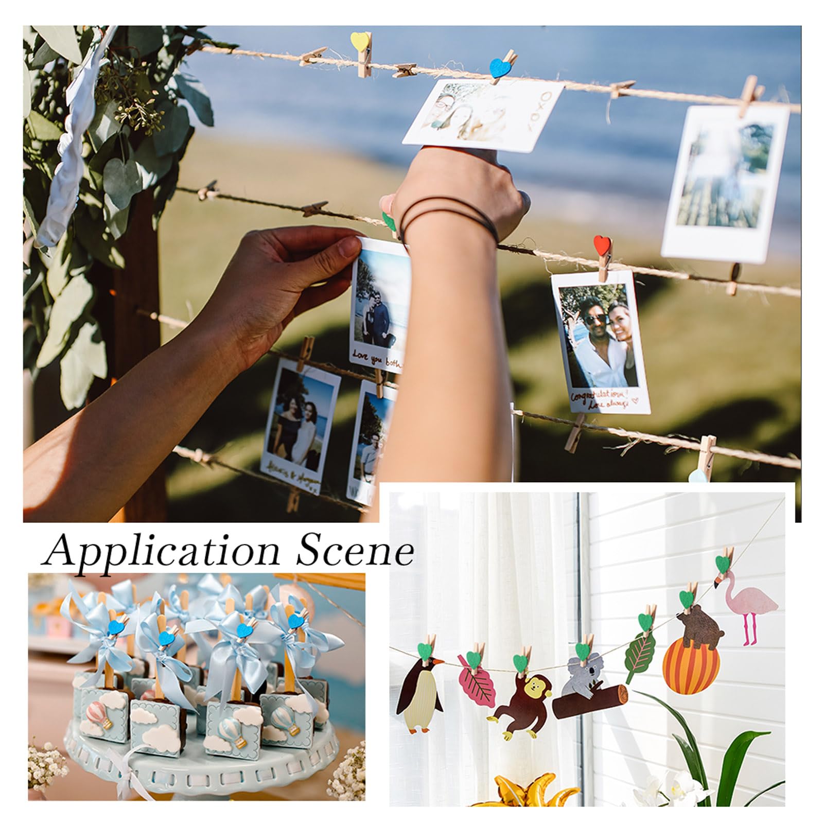 Pandahall 100Pcs Wooden Heart Clothespins Mini Photo Clips Photo Paper Pegs Clips Mixed Color Clothes Pins Holiday Card Holder D