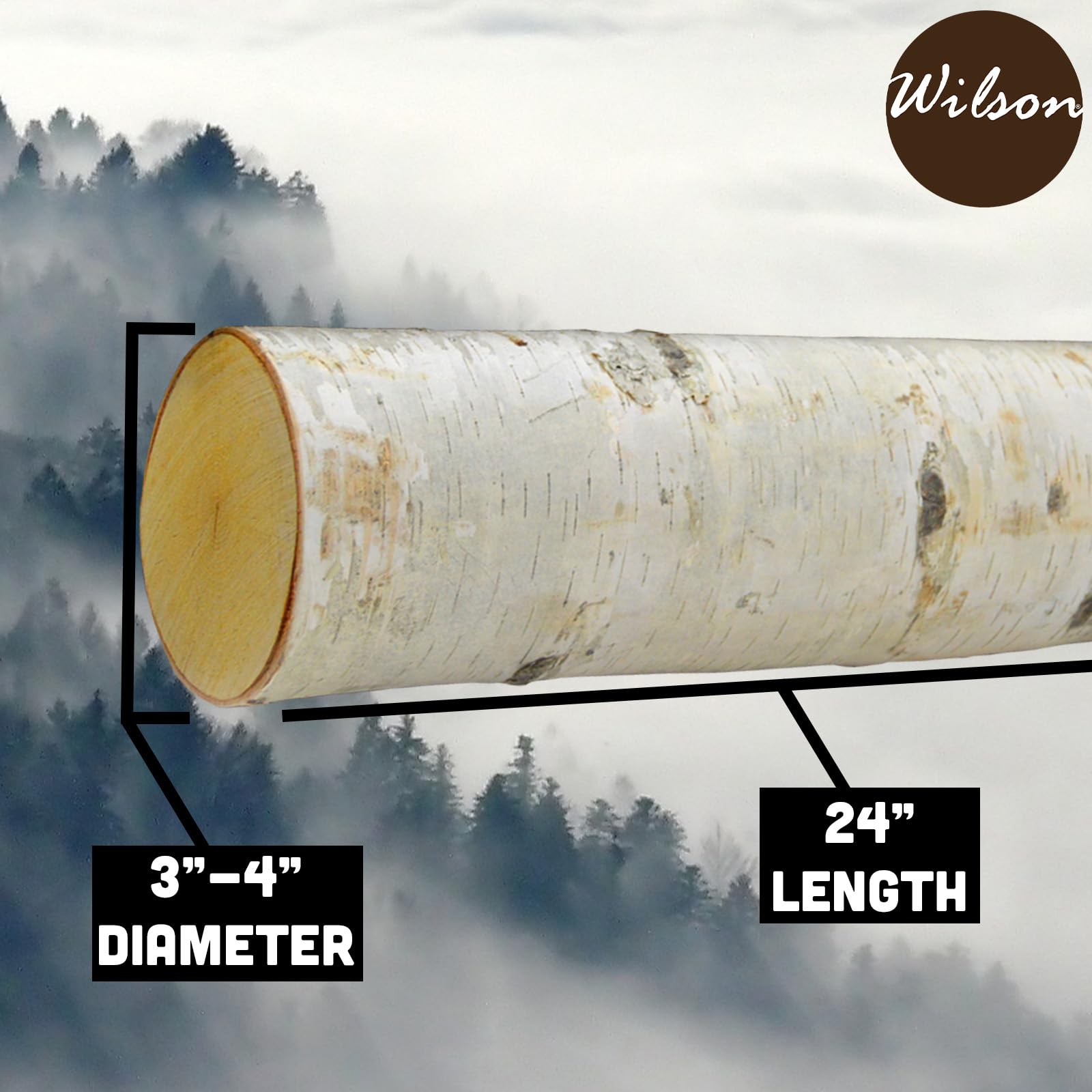 Wilson White Birch Fireplace Large Long Logs, 23-24'' L X 3-4'' D (Set Of 3)