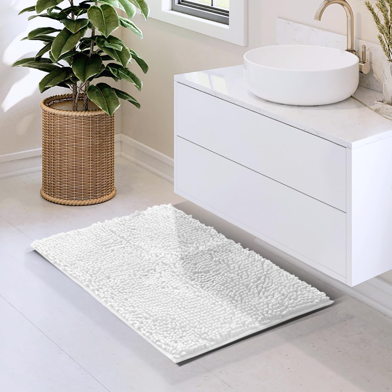 Hearth & Harbor Bathroom Rugs, Chenille Bath Mat - Machine Washable Bath Mats For Bathroom Non-Slip Backing Rubber, Quick Dry Ba
