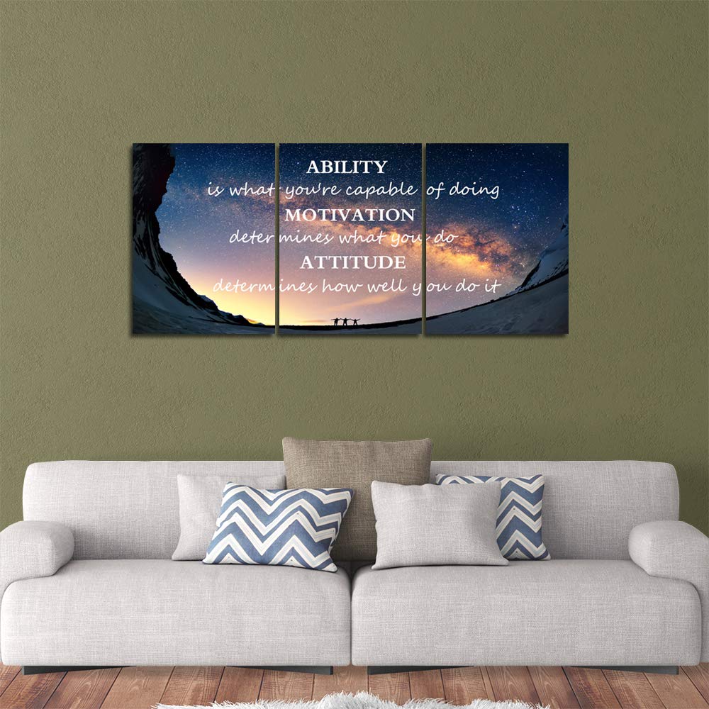 Motivational Quotes Canvas Wall Art Inspirational Ability Motivation Attitude Saying Words Posters Prints Entrepreneur Quote Home Office Bedroom Decor 3 Panels Ready to Hang - 36'' W x 16'' H