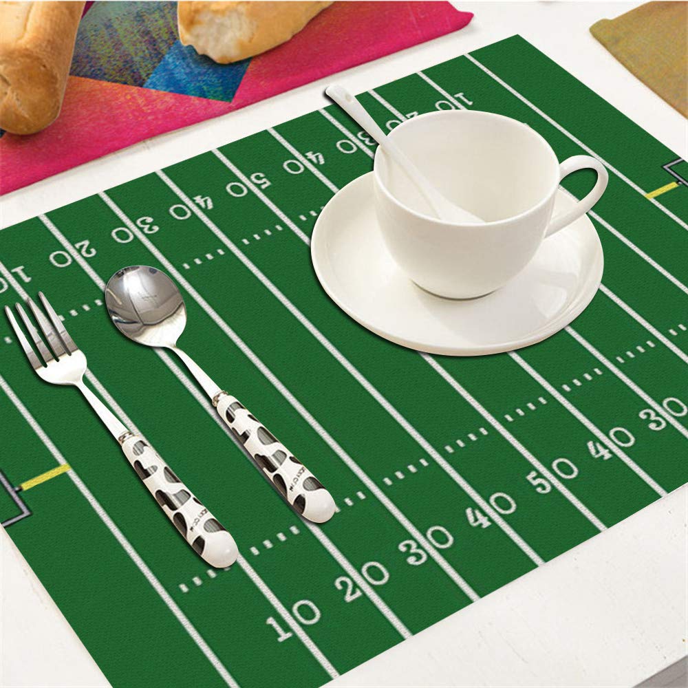 Football Field Placemats Set Of 4, Green Football Field Placemats Heat Resistant For Dining Table Non-Slip 18X12 Inches