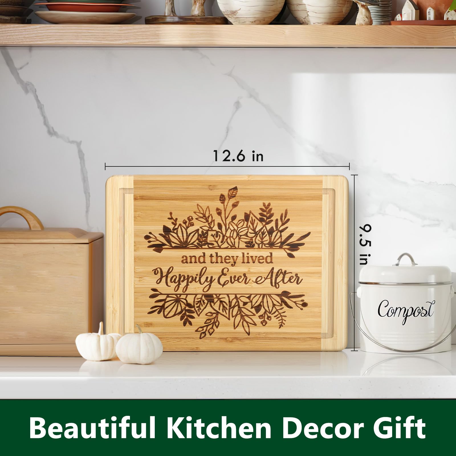 Wedding Gift for Couple 2025, Engraved Cutting Board Bridal Shower Gifts for Bride and Groom Engagement, They Lived Happily Ever