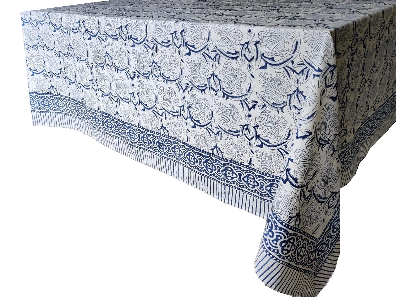 ATOSII Santorini 100% Cotton Fall Tablecloth, Handblock Print Blue Square Table Cloth for Kitchen I Dining Table Linen I Parties