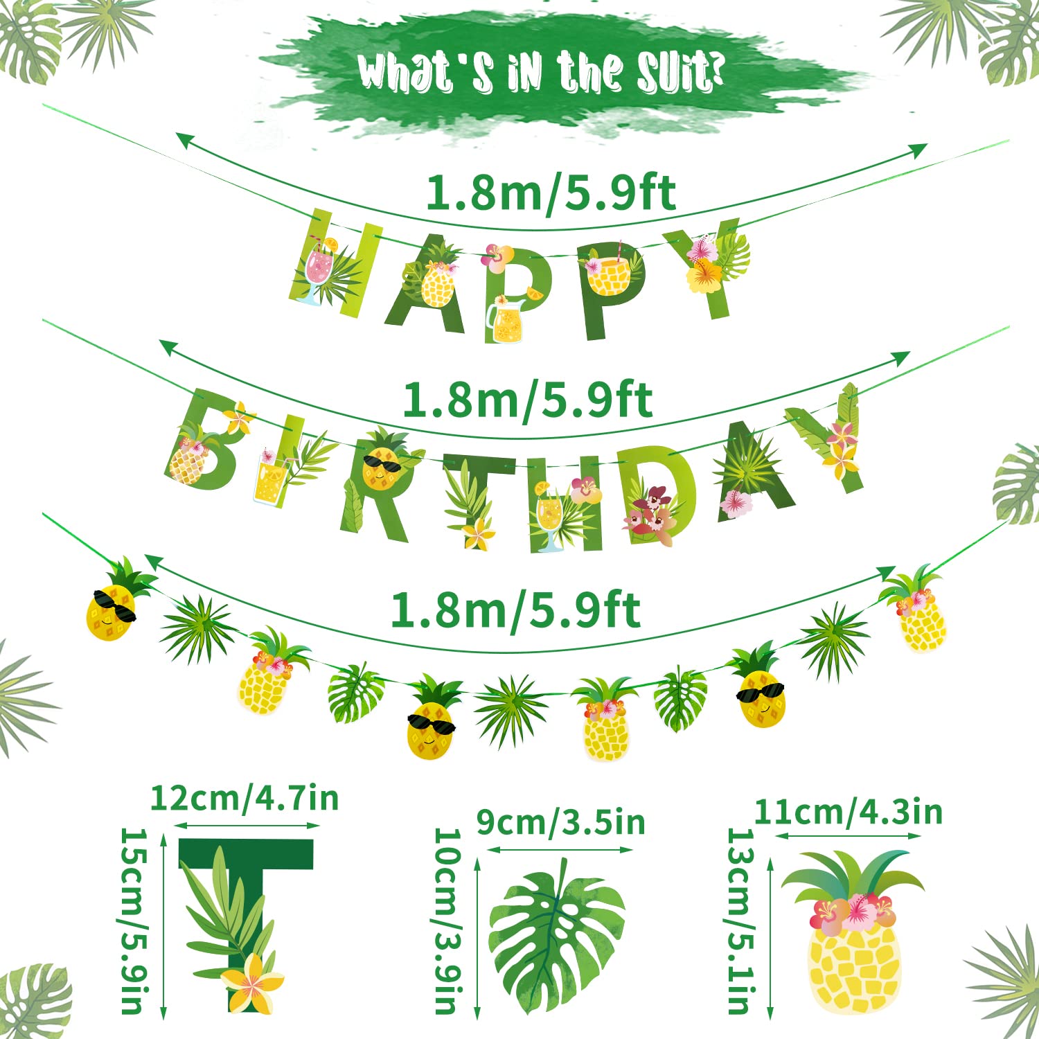 Sunbeauty Fruit Party Decorations Happy Birthday Pineapple Element Banner For Summer Tropical Hawaiian Aloha Parties - Colorful,