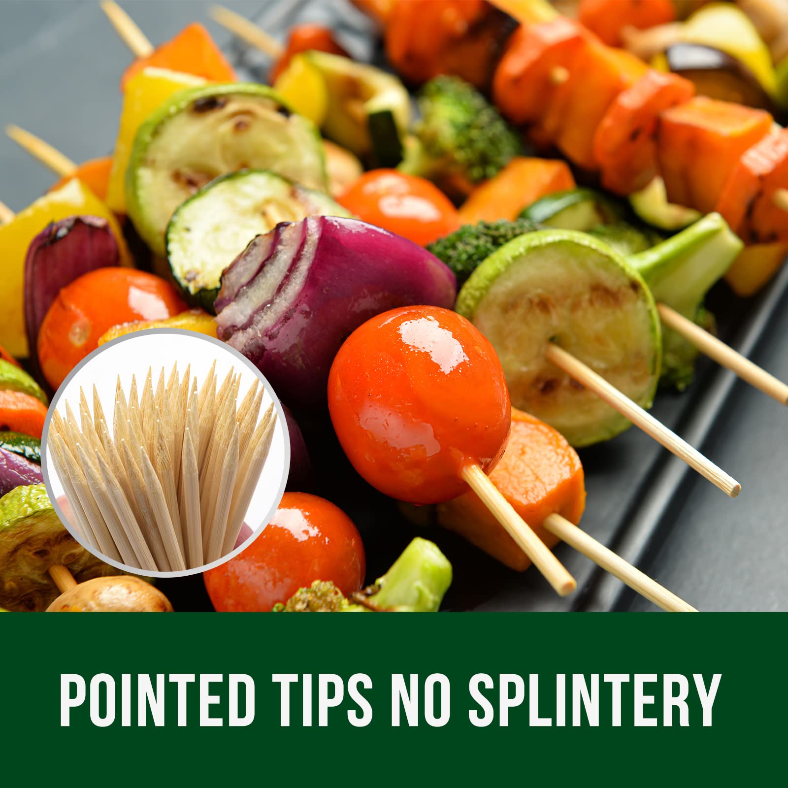 Garsum Natural Bbq Bamboo Skewers, 10 '' Wooden Skewers For Assorted Fruits, Kebabs, Grill, Highly Renewable Natural Resources,