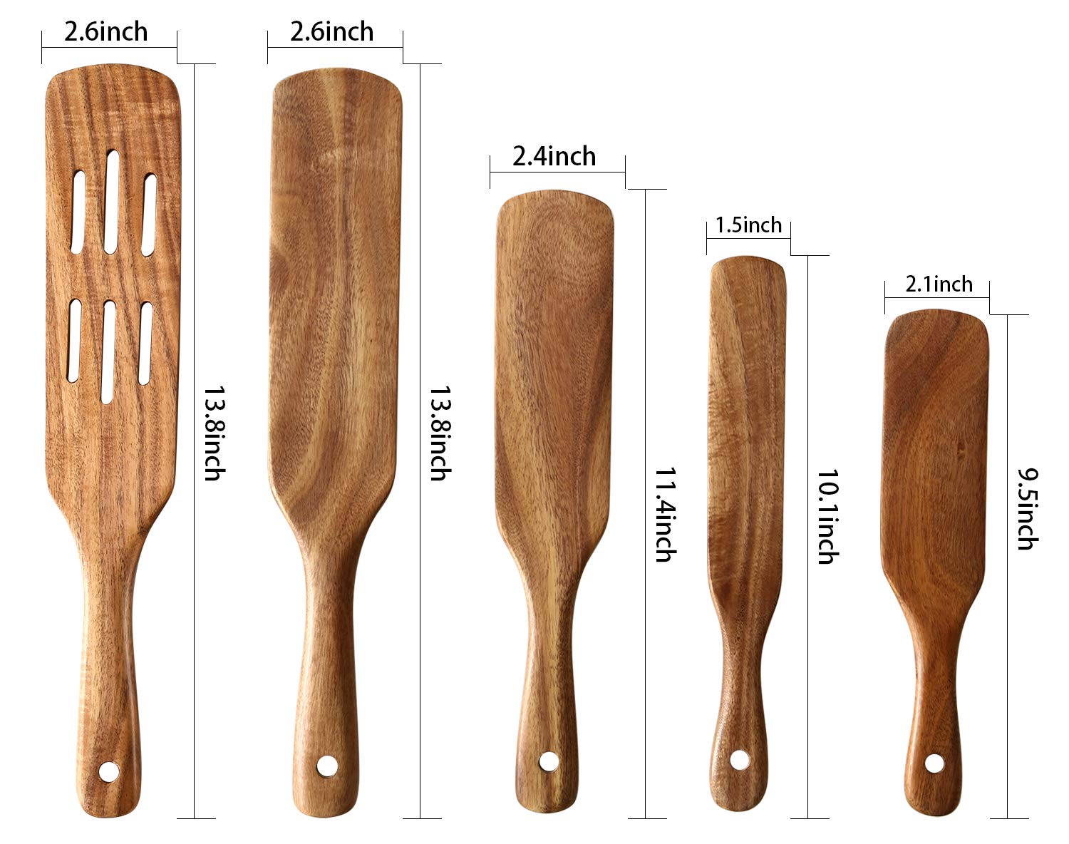 5 Pcs Wooden Spurtles Set For Cooking, Nayahose Natural Teak Wood Slotted Spurtles For Stirring, Mixing, Serving, Non-Stick Heat