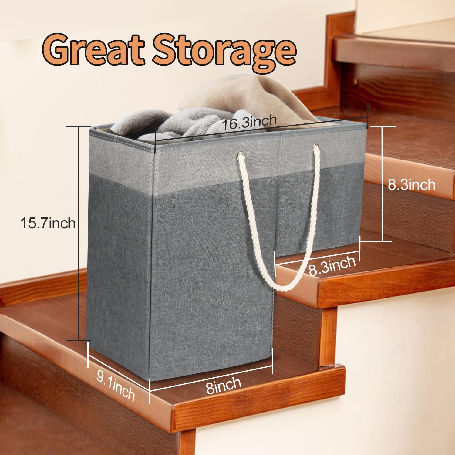 Stair Basket For Stairs With Handle, Staircase Baskets For Carpeted And Wooden Stairs,16'' Step Storage Laundry Basket For Stair