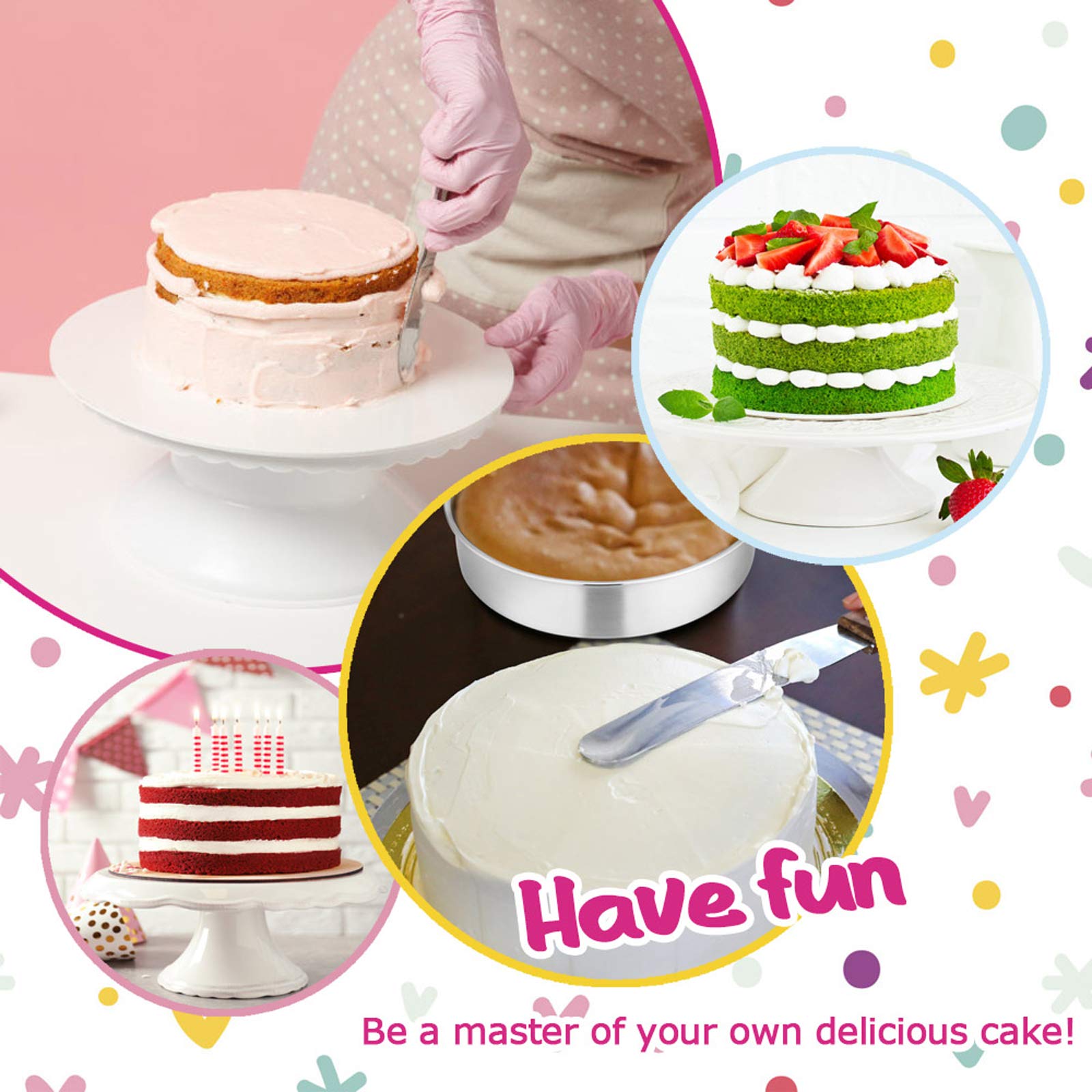 E-far 6 Inch Cake Pan Set of 2  Stainless Steel Round Smash Cake Baking Pans  Non-Toxic & Healthy  Mirror Finish & Dishwasher Safe