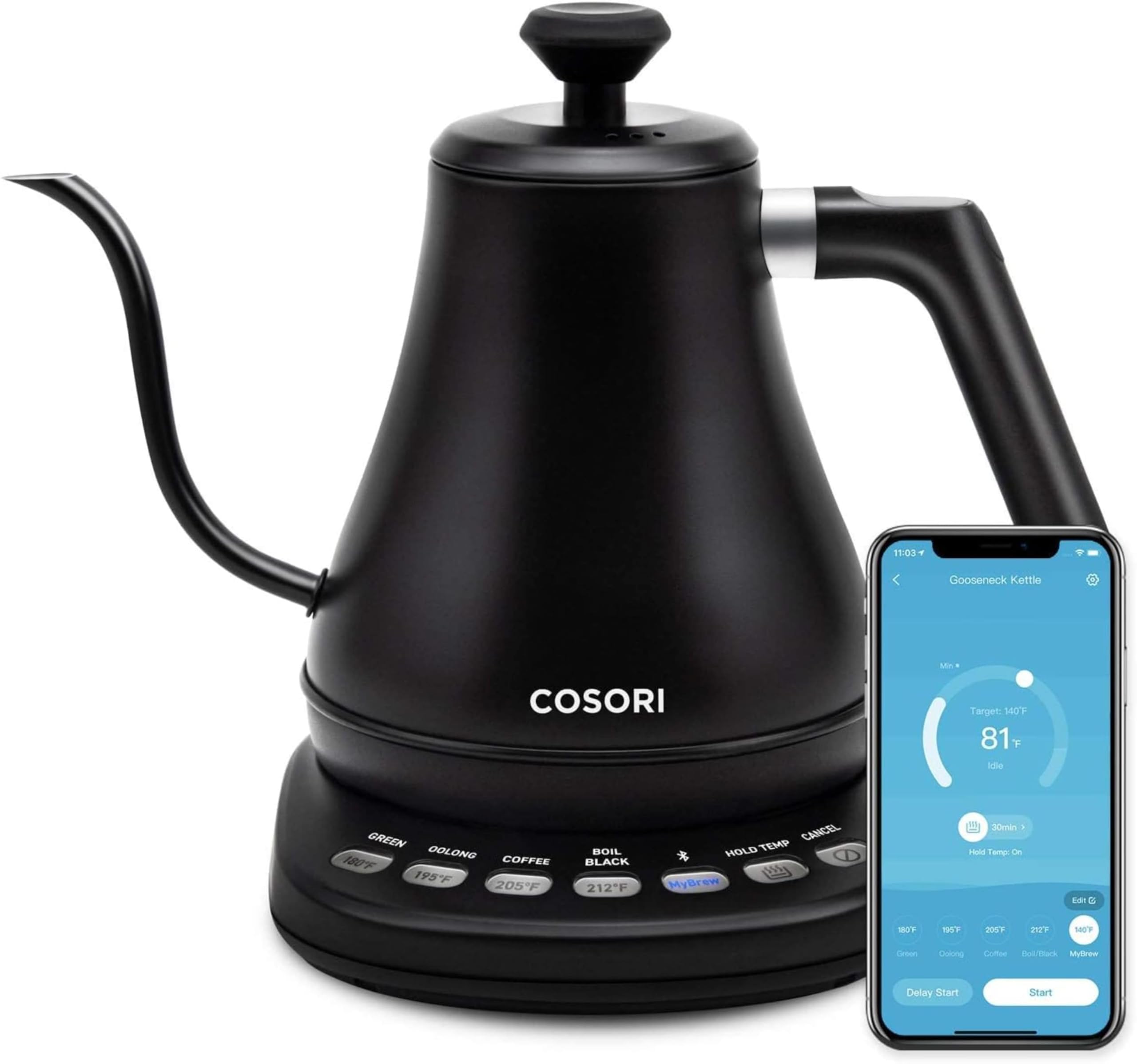 COSORI Electric Gooseneck Kettle Smart Bluetooth with Variable Temperature Control, Pour Over Coffee & Tea Maker, 100% Stainless