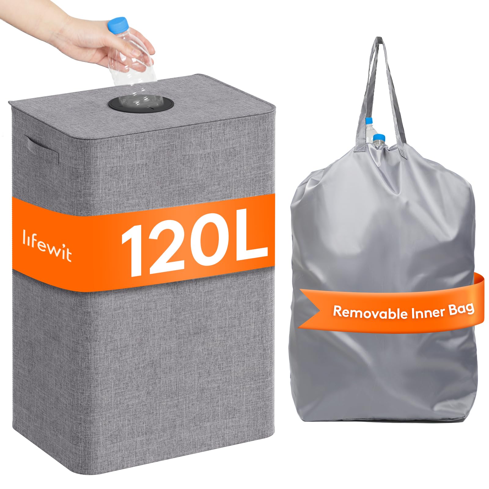 Lifewit 120L Recycling Bin For Kitchen, Large 26 Gallon Recycle Bin With Lid And Reusable Inner Bag, Tall Indoor Home Storage Ca